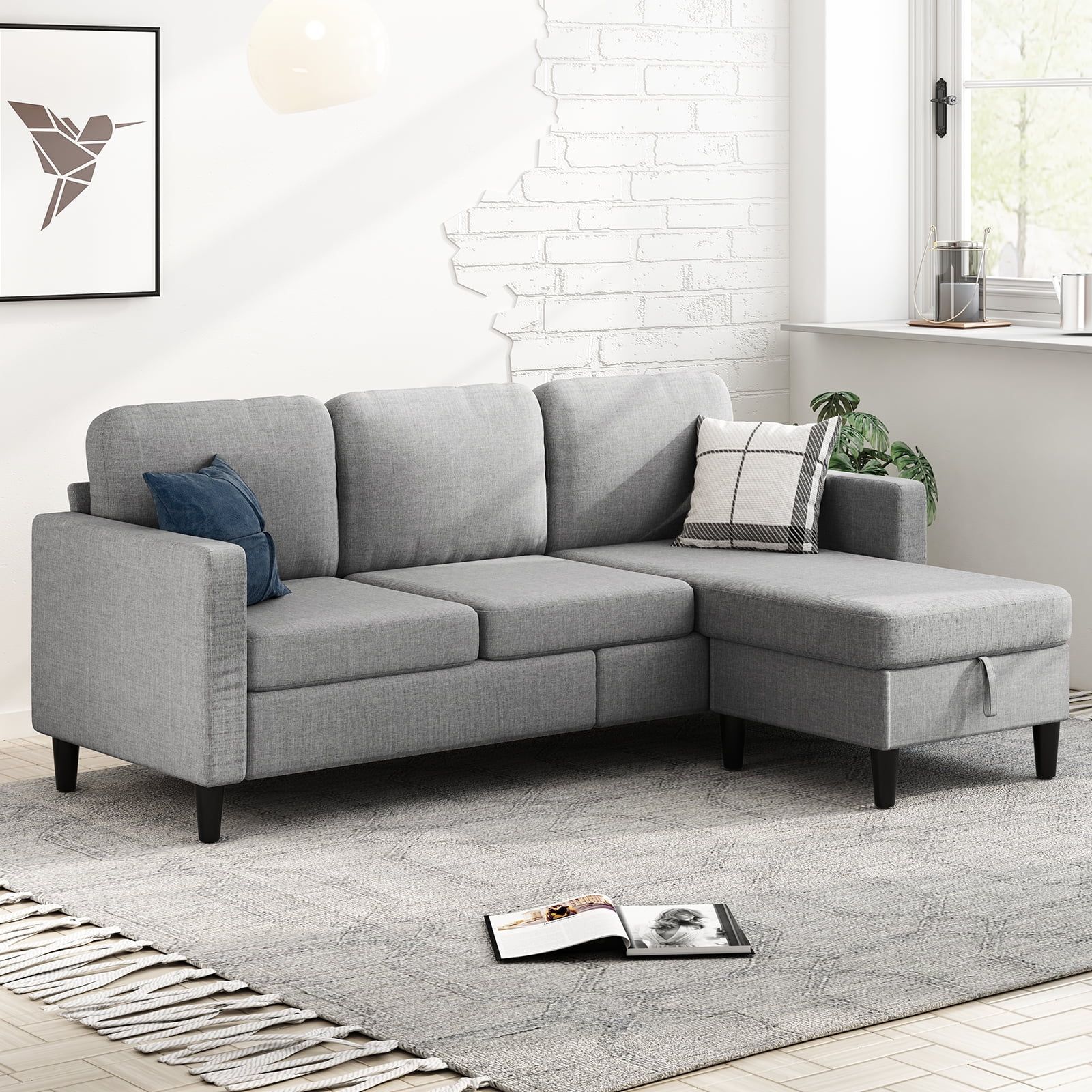 Muzz Sectional Sofa With Movable Ottoman, Free Combination Sectional Couch,  Small L Shaped Sectional Sofa With Storage Ottoman, Modern Linen Fabric Sofa  Set For Living Room (light Grey) – Walmart In Modern L Shaped Sofa Sectionals (View 9 of 13)