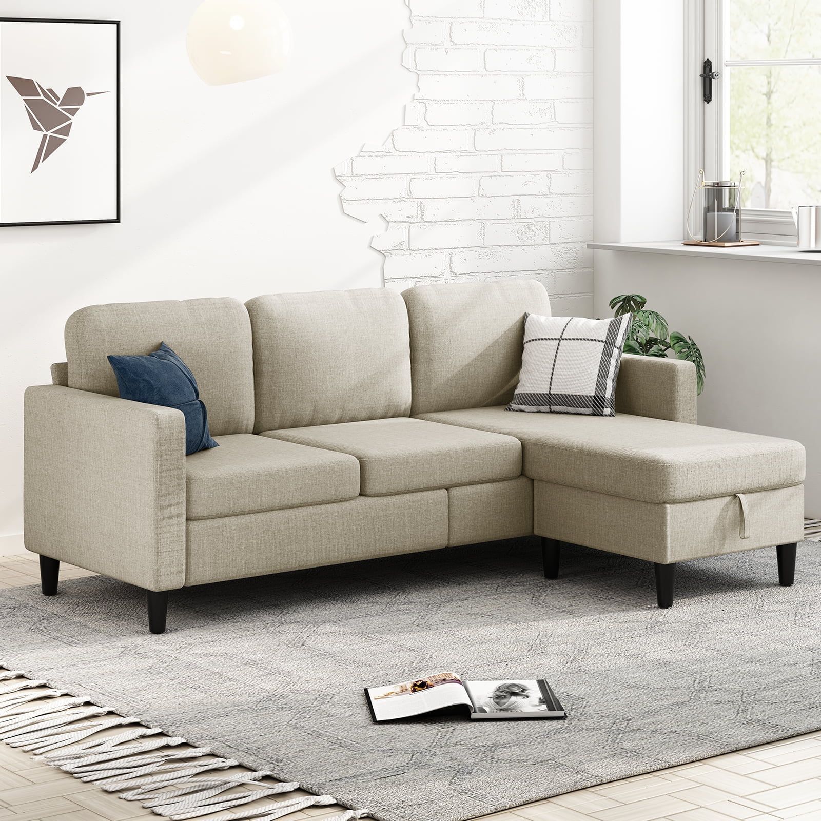 Muzz Sectional Sofa With Movable Ottoman, Free Combination Sectional Couch, Small  L Shaped Sectional Sofa With Storage Ottoman, Modern Linen Fabric Wood  Frame Sofa Set For Living Room (beige) – Walmart With Regard To Small L Shaped Sectional Sofas In Beige (Photo 1 of 15)