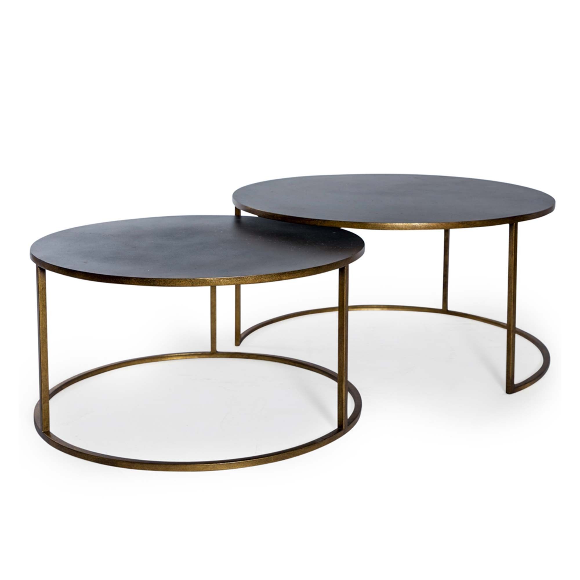 Nest Of 2 Antique Gold And Bronze Metal Coffee Tables | Nest Of Tables In Regency Cain Steel Coffee Tables (View 14 of 15)