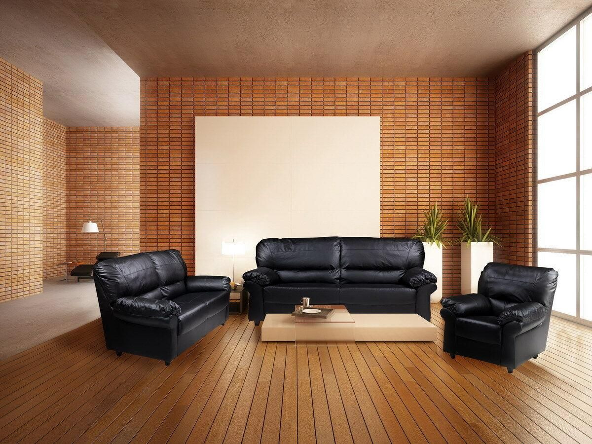 New Candy 3+2+1 Seater Settee Sofas Black Or Brown Faux Leather With Regard To Faux Leather Sofas In Dark Brown (View 7 of 15)