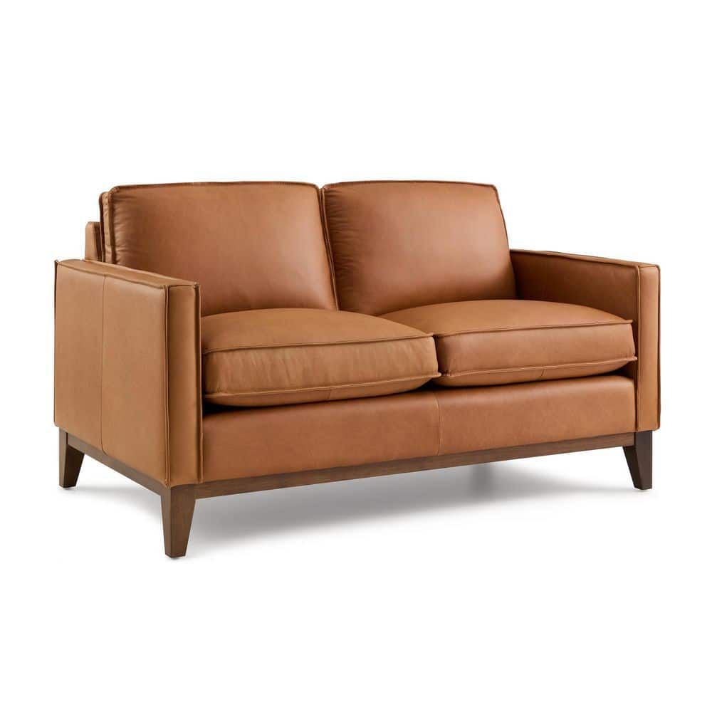 New Heights Chatfield 59 In. Brown Genuine Leather Full Grain Leather  2 Seater Loveseat Nwhtwelllvs00cs – The Home Depot Intended For Top Grain Leather Loveseats (Photo 7 of 15)