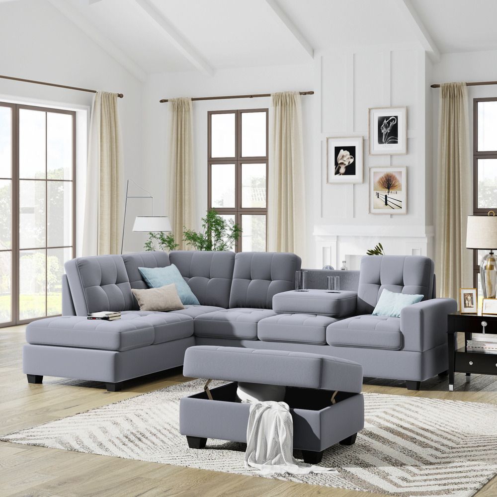 New Sectional Sofa W/ Reversible Chaise Lounge,l Shaped Couch W/ Storage  Ottoman | Ebay With Regard To L Shape Couches With Reversible Chaises (Photo 4 of 15)