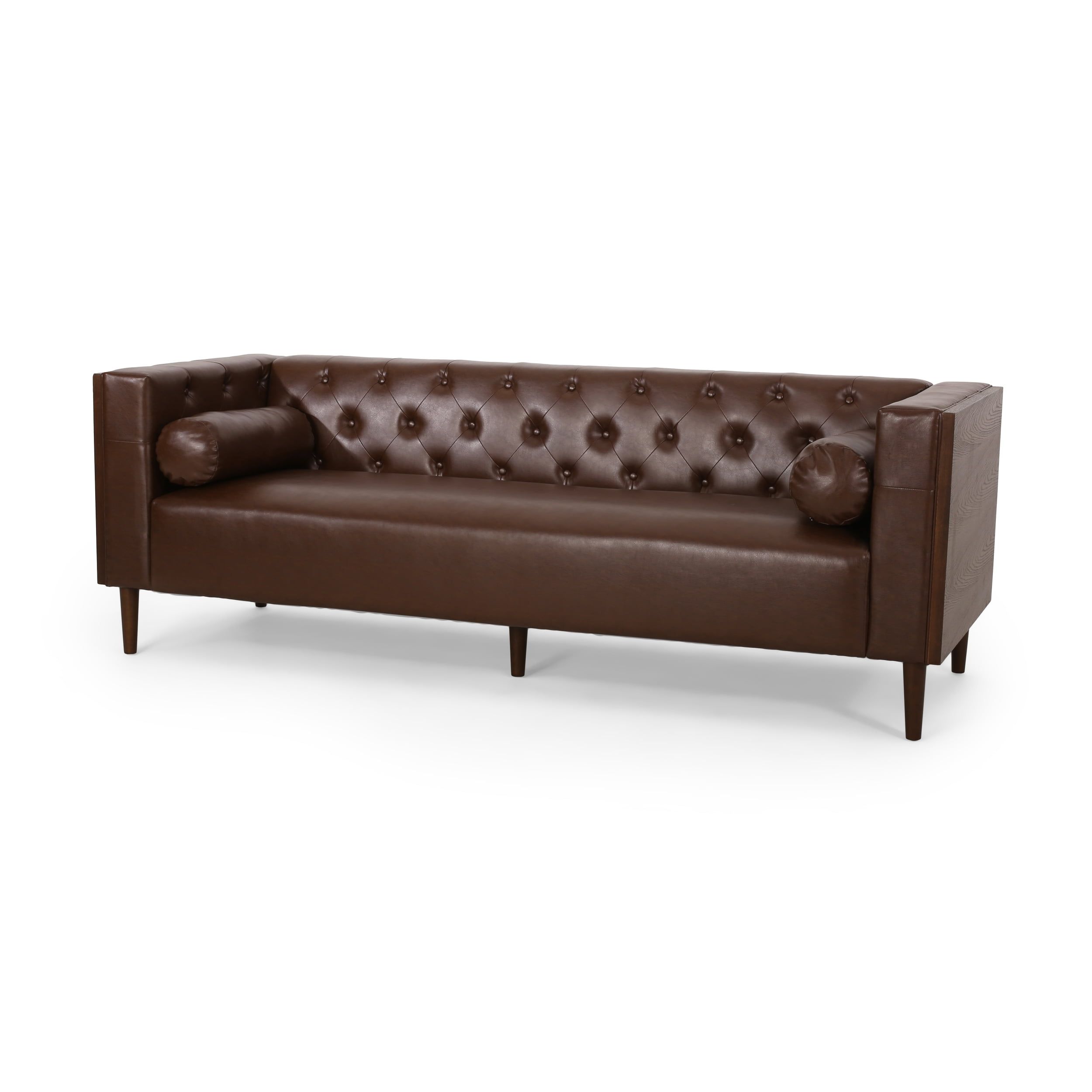Noble House Hennessey Faux Leather Tufted Sofa, Dark Brown, Espresso –  Walmart With Regard To Faux Leather Sofas In Dark Brown (View 9 of 15)