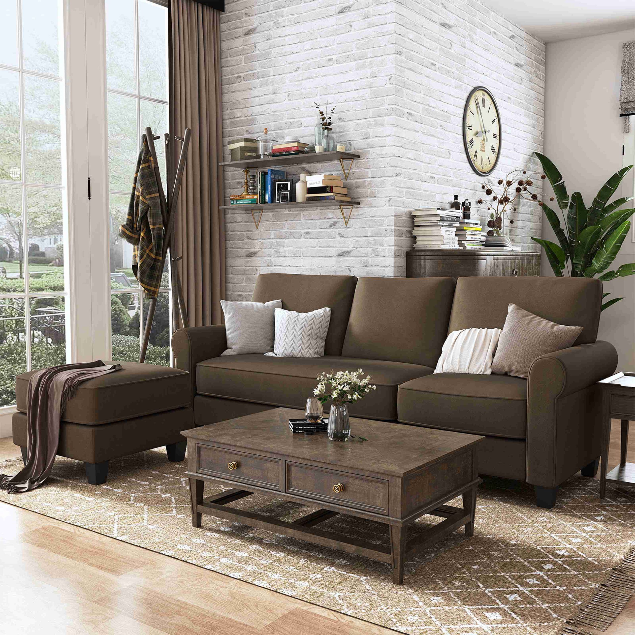 Nolany Convertible Sectional Sofa L Shaped Couch 3 Seat Sofa With Chaise, Chocolate  Brown – Walmart Inside Sofas In Chocolate Brown (Photo 3 of 15)