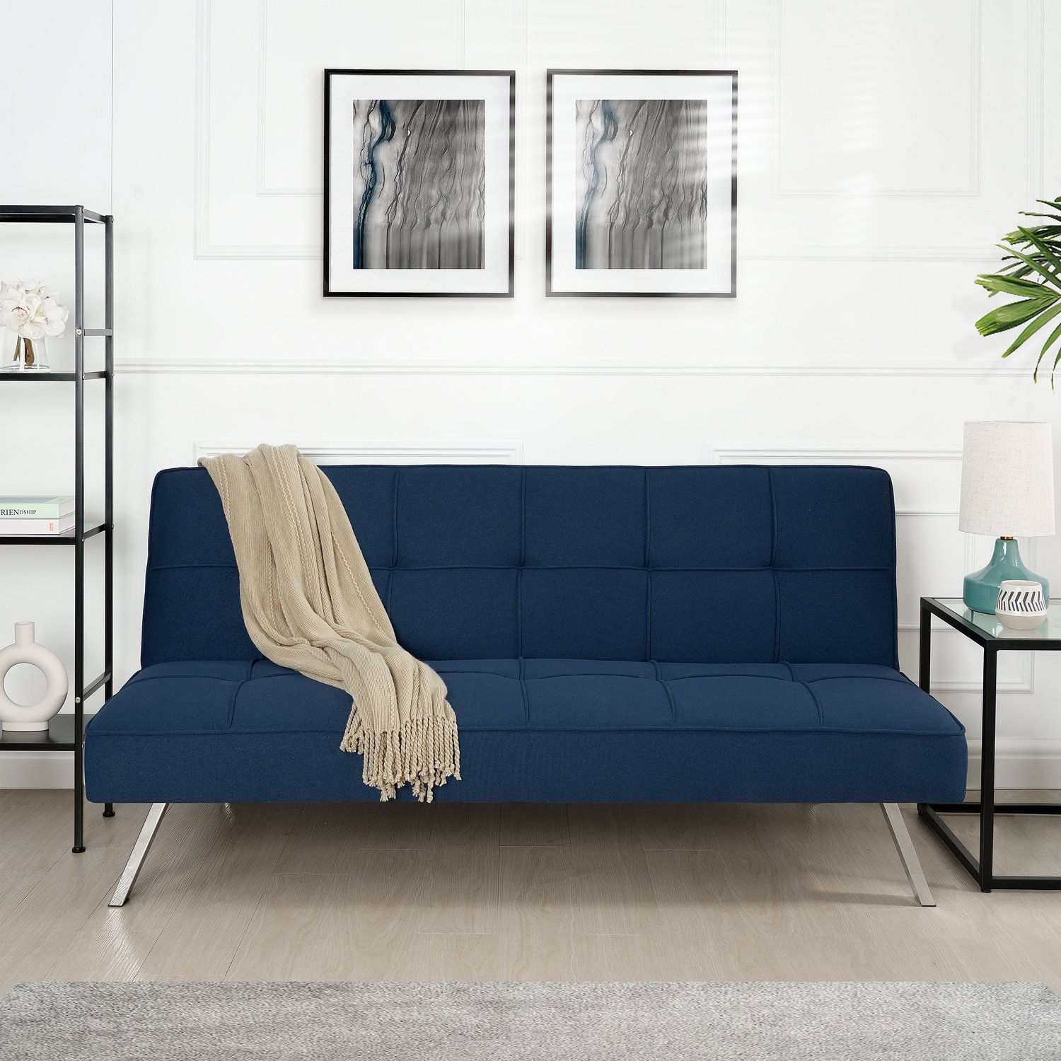 Orren Ellis Harvyn 66.14" Modern Futon Sofa Bed Convertible Futon With Linen  Fabric & Reviews | Wayfair For Modern Blue Linen Sofas (Photo 14 of 15)