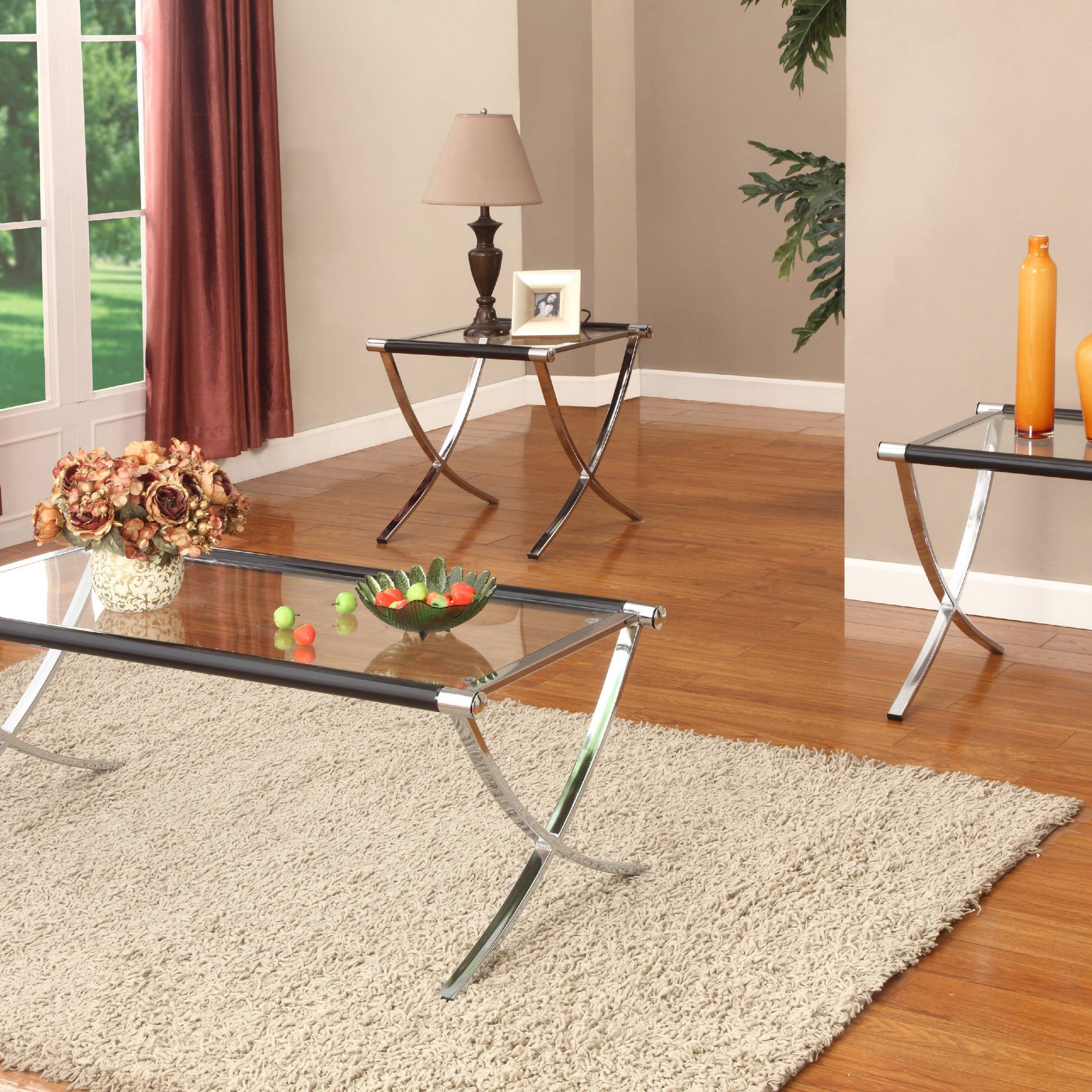 Peggie 3 Piece Coffee Table Set, Chrome Metal Frame & Tempered Glass Throughout Tempered Glass Coffee Tables (View 5 of 15)