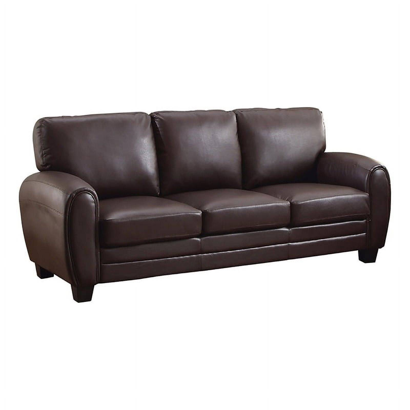 Pemberly Row 19" Contemporary Faux Leather Upholstered Sofa In Dark Brown –  Walmart Within Faux Leather Sofas In Dark Brown (Photo 6 of 15)