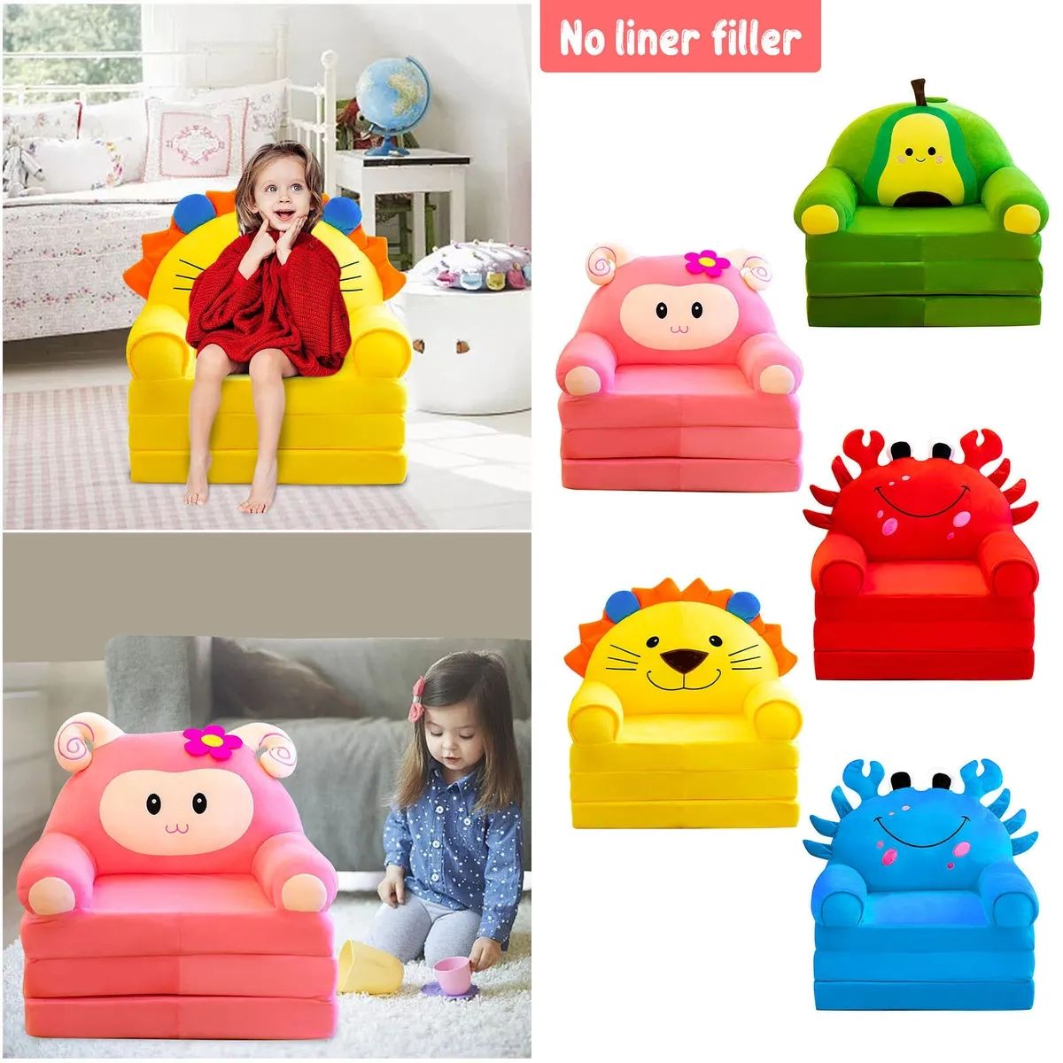 Plush Foldable Kids Sofa Backrest Armchair 2 In 1 Foldable Without Liner  Filler | Ebay In 2 In 1 Foldable Sofas (Photo 13 of 15)