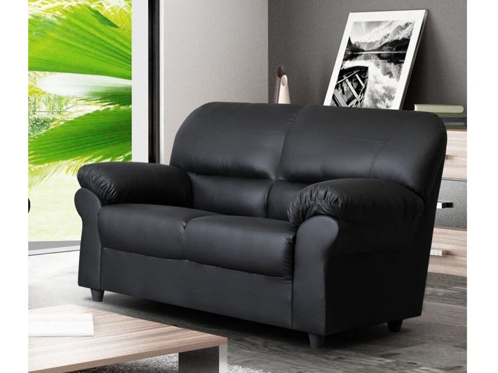 Polo Black 2 Seater High Quality Faux Leather Sofa Throughout Traditional 3 Seater Faux Leather Sofas (Photo 7 of 15)