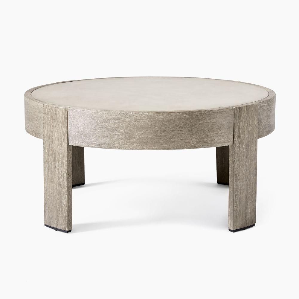 Portside Outdoor Round Concrete Coffee Table – Weathered Grey | West In Outdoor Half Round Coffee Tables (View 15 of 15)