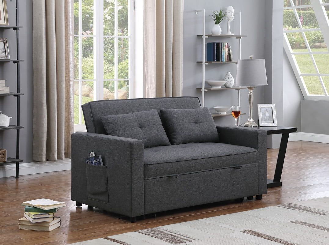 Pull Out Sofa Sleeper, 3 In 1 Convertible Sleeper Sofa Bed With Side  Pocket, Modern Linen Upholstered Loveseat Sleeper Sofa Couch With  Adjustable Backrest For Living Room Apartment, Dark Gray – Walmart Throughout 3 In 1 Gray Pull Out Sleeper Sofas (View 13 of 15)