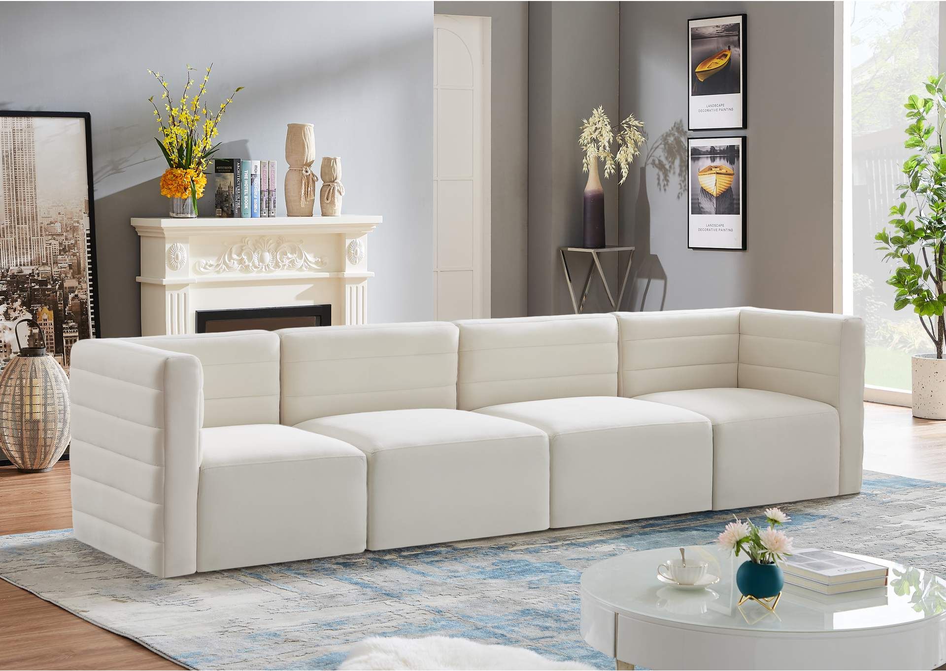 Quincy Cream Velvet Modular Sofa Inside Cream Velvet Modular Sectionals (View 9 of 15)