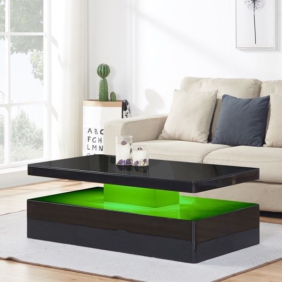 Quinton Modern Coffee Table In Black High Gloss With Led | Furniture In For High Gloss Black Coffee Tables (Photo 10 of 15)