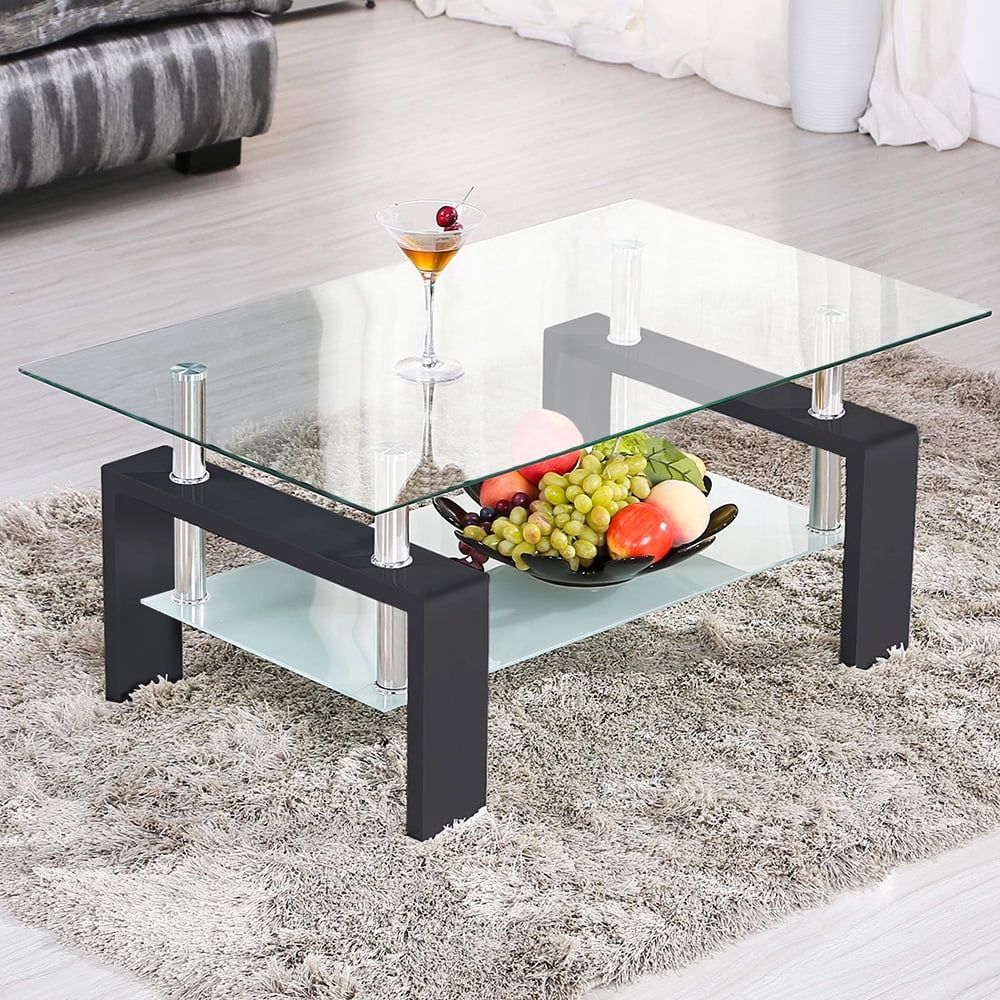 Rectangle Coffee Table For Living Room, Clear Glass Coffee Table With In Glass Coffee Tables With Lower Shelves (View 6 of 15)