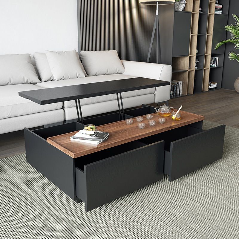 Rectangular Lift Top Storage Coffee Table With Drawers Black And Walnut Intended For Lift Top Coffee Tables With Storage Drawers (Photo 11 of 15)