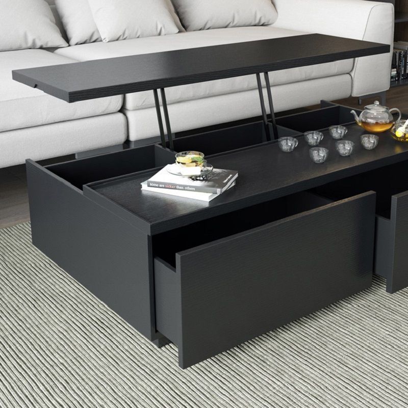 Rectangular Lift Top Storage Coffee Table With Drawers In Black Style B Inside Lift Top Coffee Tables With Storage Drawers (Photo 14 of 15)