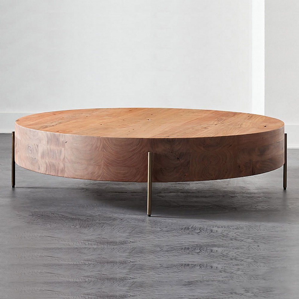 Retro Round Coffee Table With Solid Wood Tabletop Metal Legs In 2021 Regarding Coffee Tables With Solid Legs (View 5 of 15)