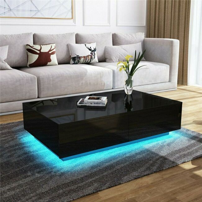 Rgb Led Coffee Table With Drawers Storage With 4 Drawers In 2021 Throughout Rectangular Led Coffee Tables (View 4 of 15)