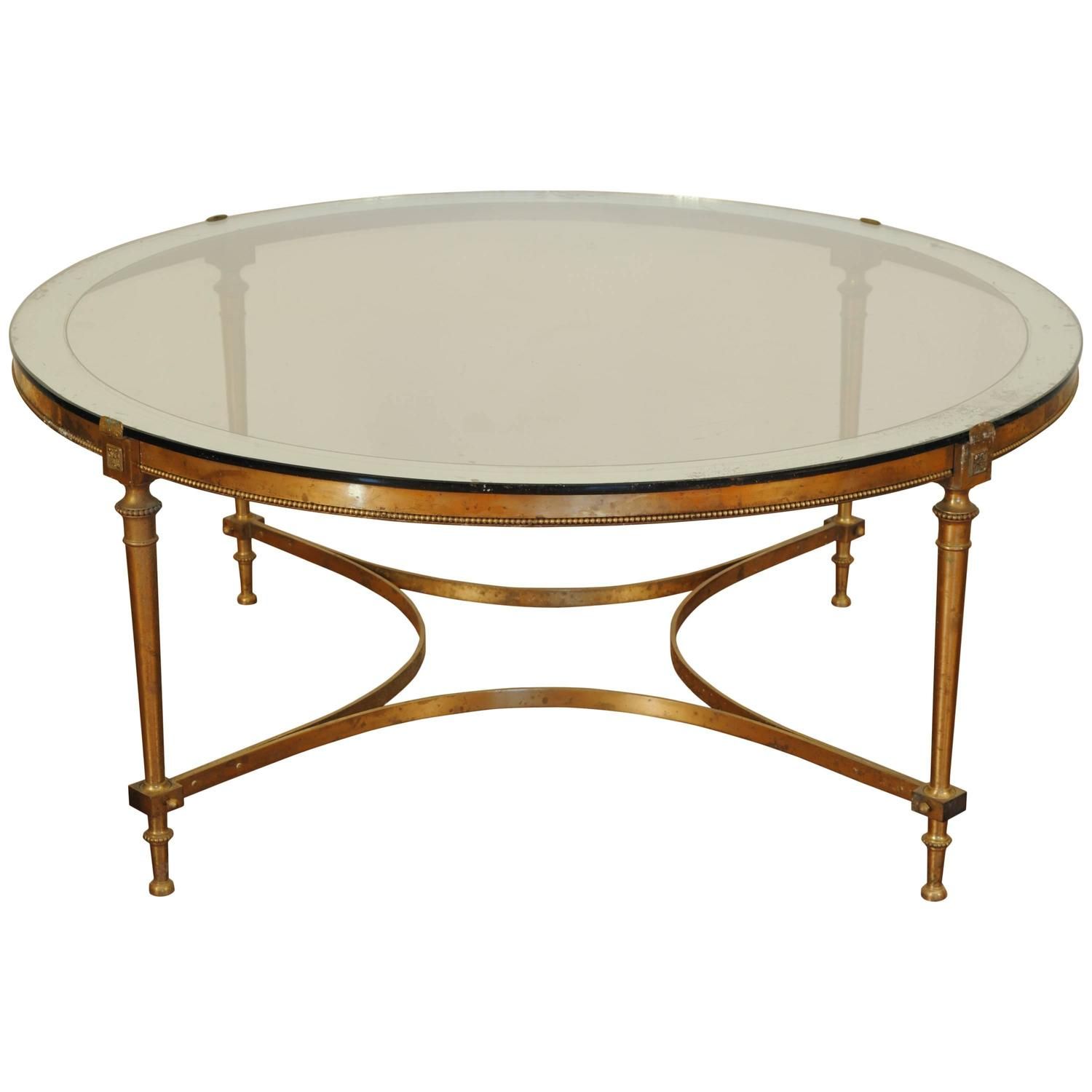 Round Brass Coffee Table Nz – Chic Natural Hide And Brass Base Round Throughout Glass Top Coffee Tables (Photo 8 of 15)