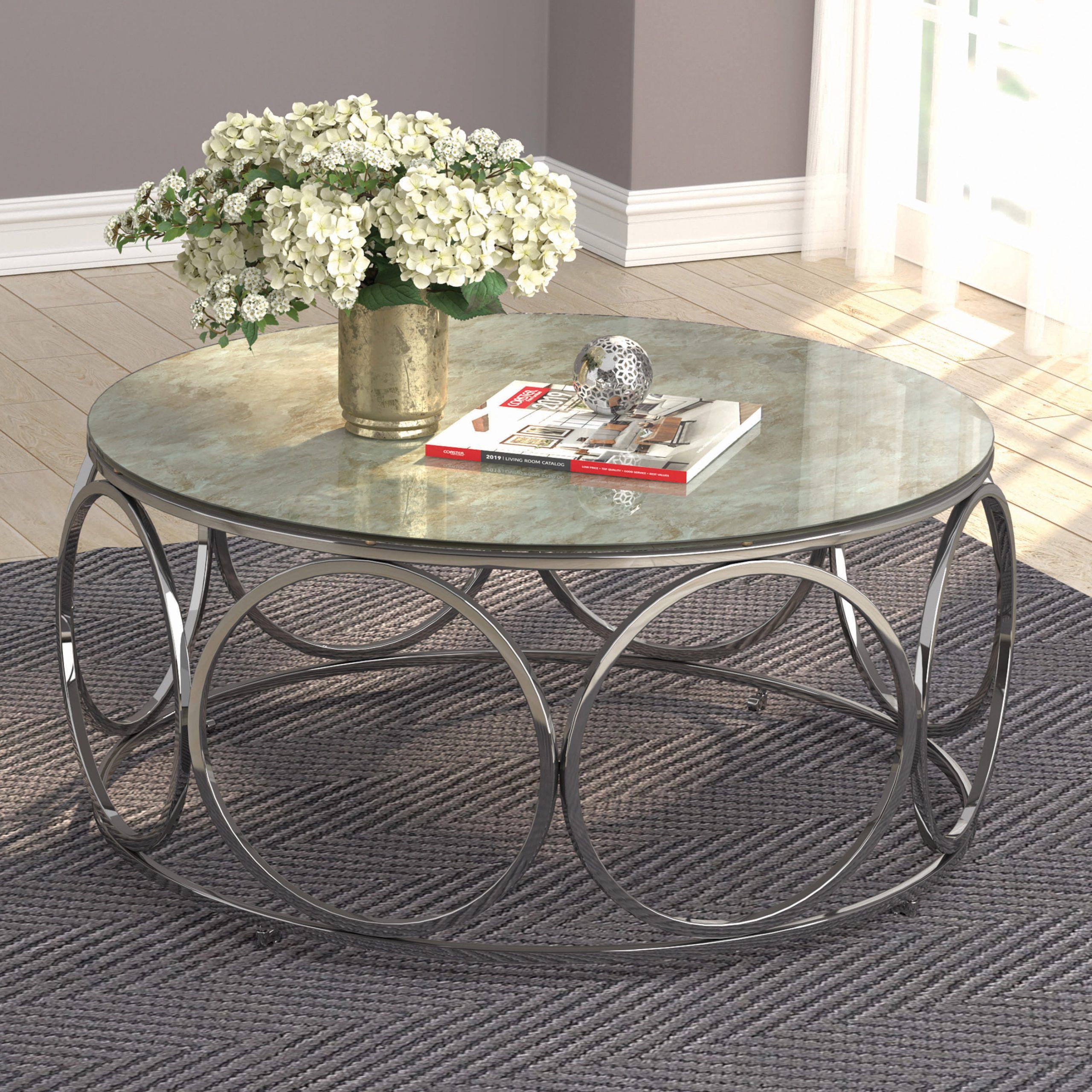 Round Coffee Table With Casters Beige Marble And Chrome – Walmart For Coffee Tables With Casters (Photo 4 of 15)