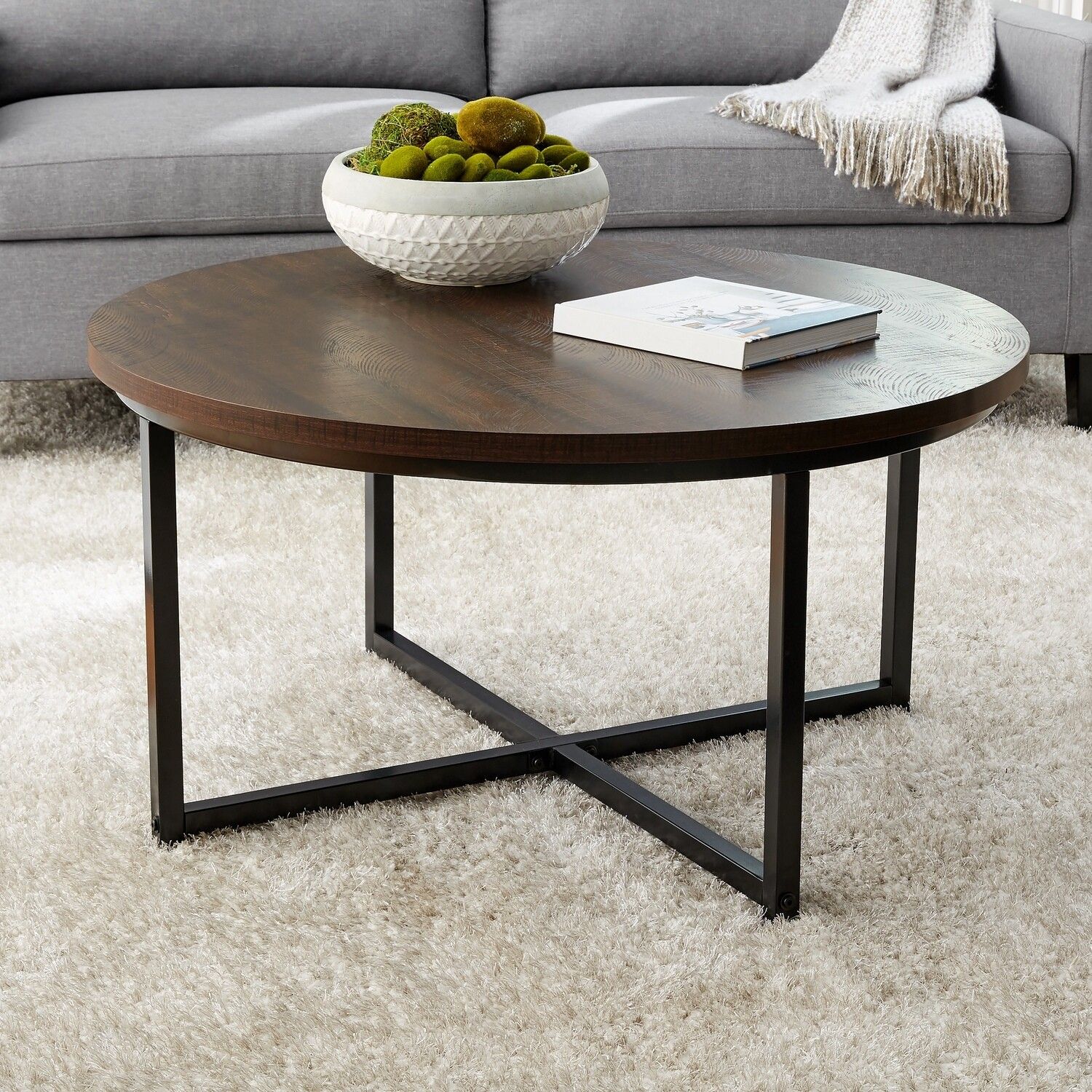 Round Coffee Table With Metal Legs, 36" D X 19" H Pertaining To Coffee Tables With Metal Legs (View 8 of 15)