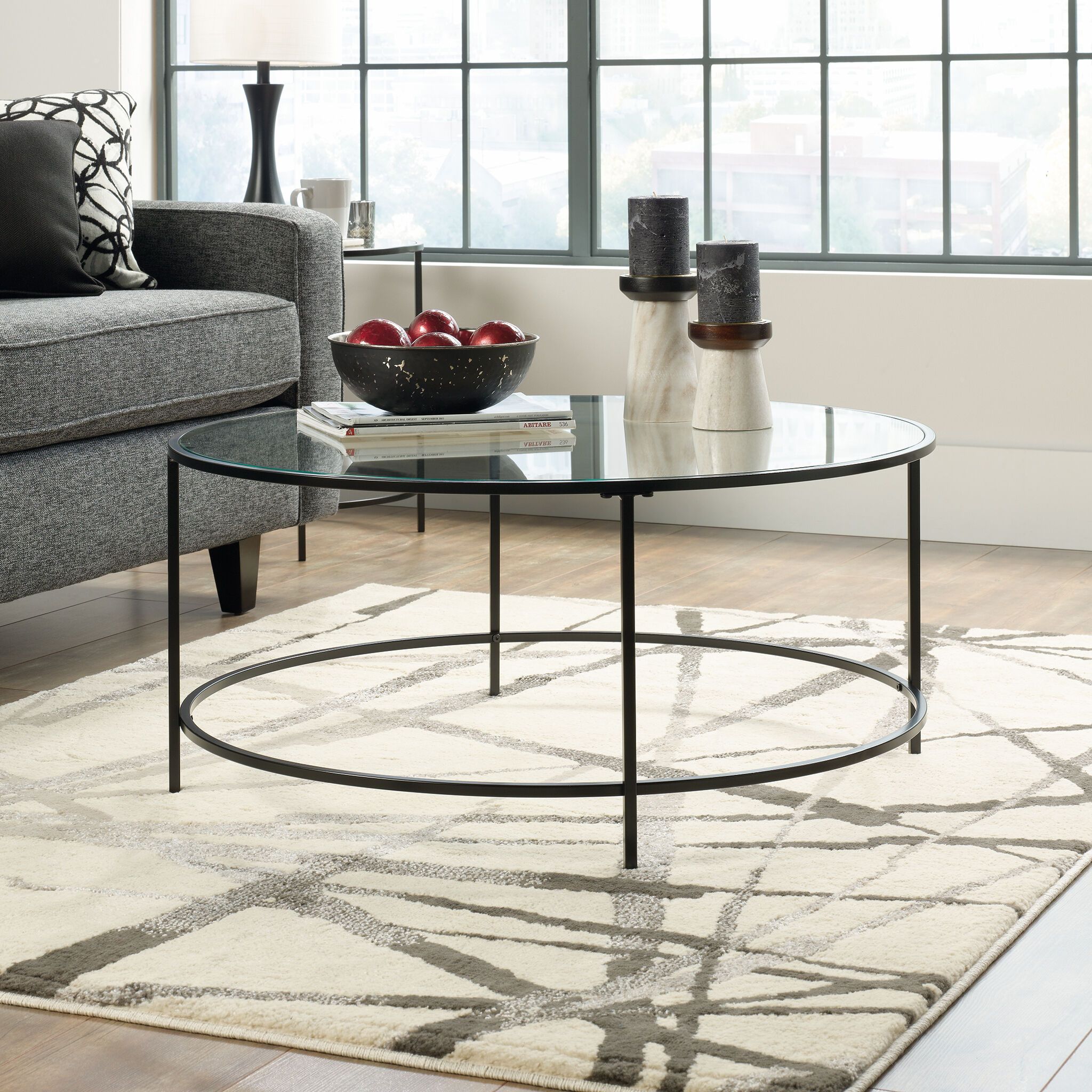 Round Contemporary Coffee Table In Black | Mathis Brothers Furniture Inside Full Black Round Coffee Tables (Photo 2 of 15)