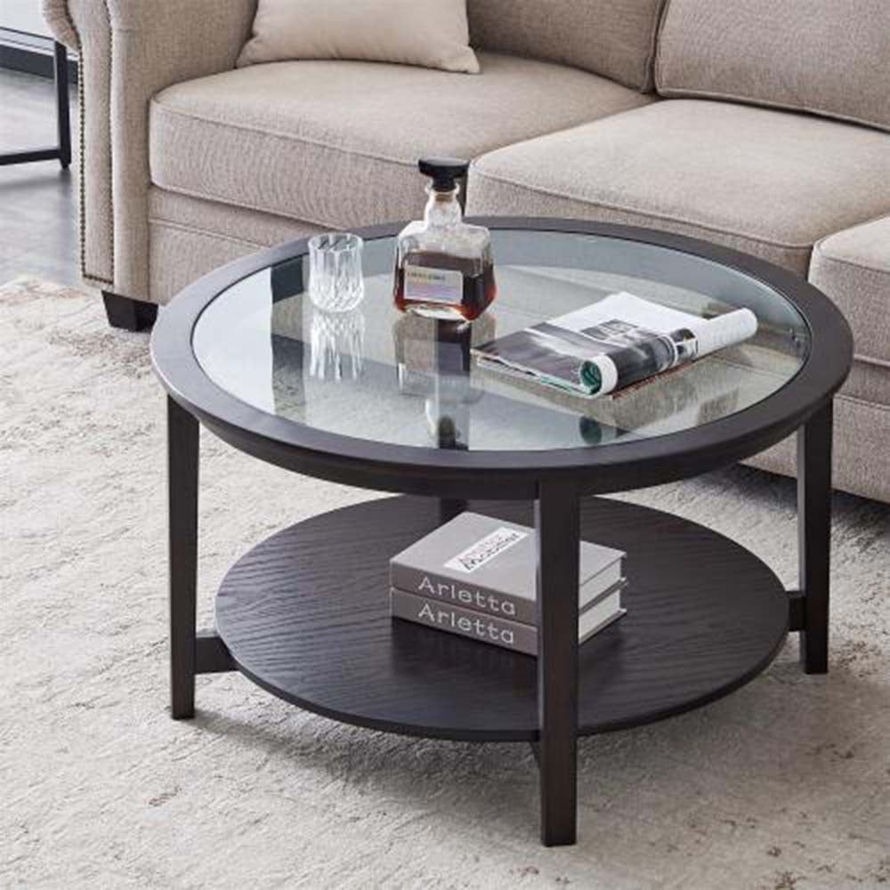 Round Glass Top Coffee Table Modern Solid Wood Round Sofa Table W With Regard To Wood Tempered Glass Top Coffee Tables (View 2 of 15)