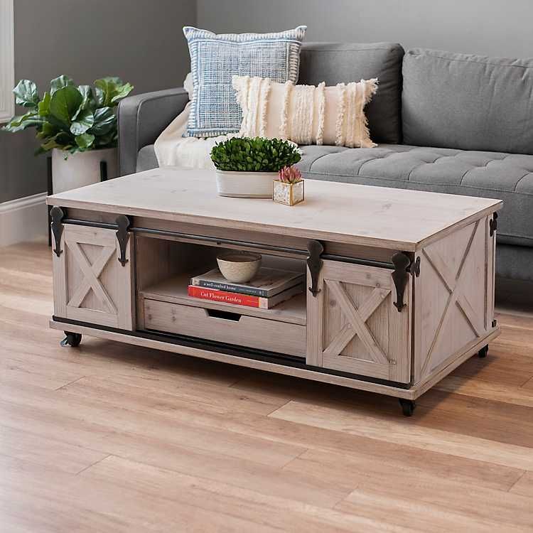 Rustic Gray Coffee Table With Storage – Park Art Intended For Coffee Tables With Storage And Barn Doors (View 11 of 15)
