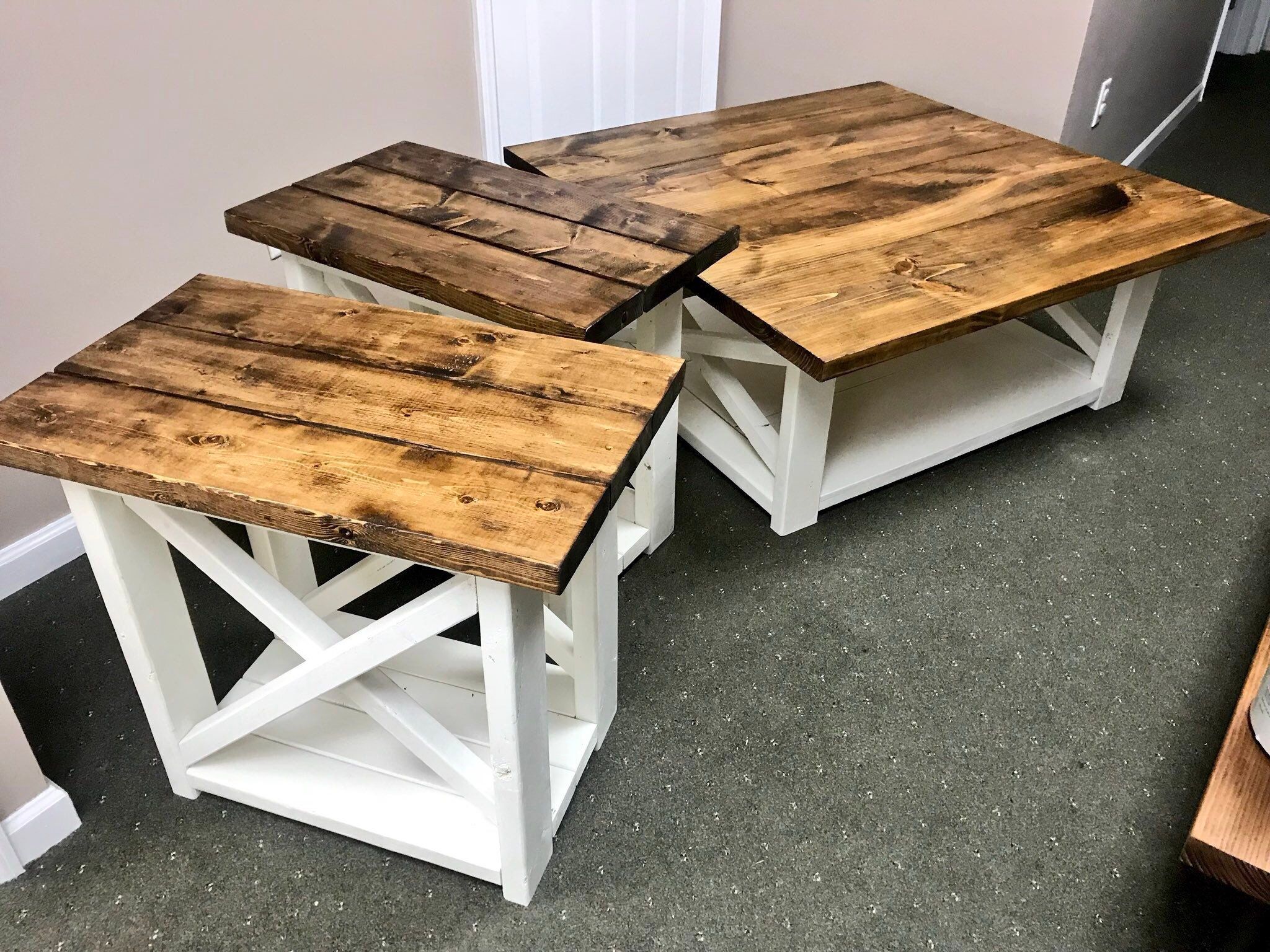 Rustic Living Room Set, Large Farmhouse Coffee Table With Set Of Long With Brown Rustic Coffee Tables (View 7 of 15)