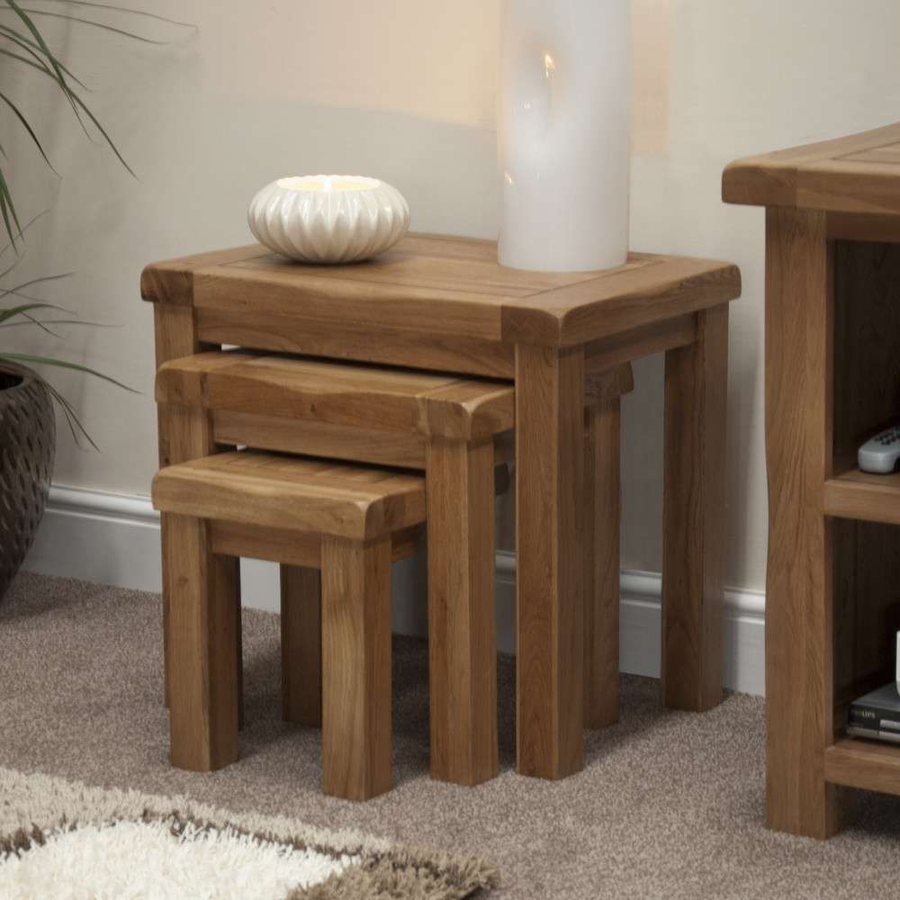 Rustic Solid Oak Nest Of 3 Coffee Tables – Free Delivery Pertaining To Coffee Tables Of 3 Nesting Tables (Photo 15 of 15)