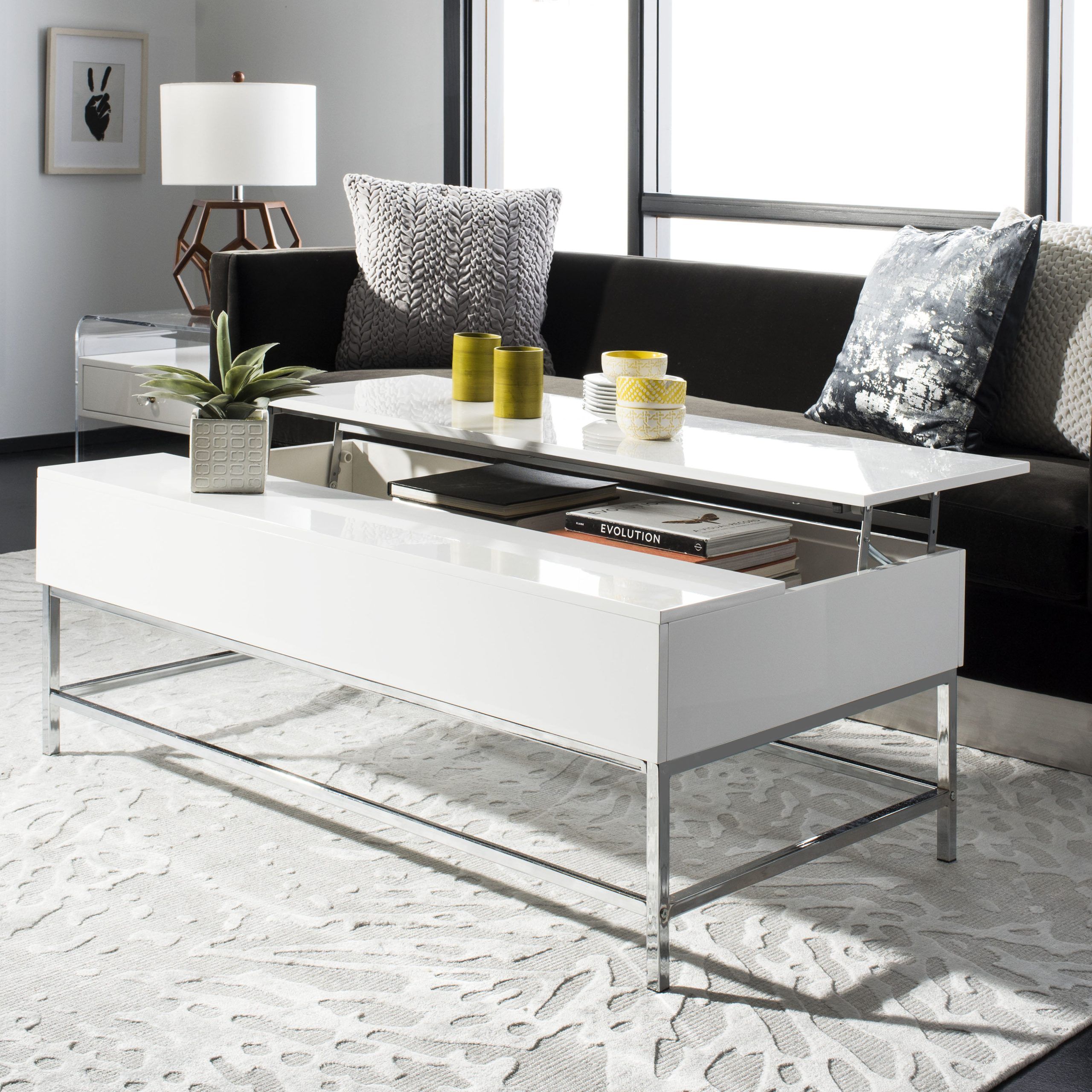 Safavieh Carolina Contemporary Lift Top Coffee Table, White Lacquer Regarding Lift Top Coffee Tables (View 4 of 15)