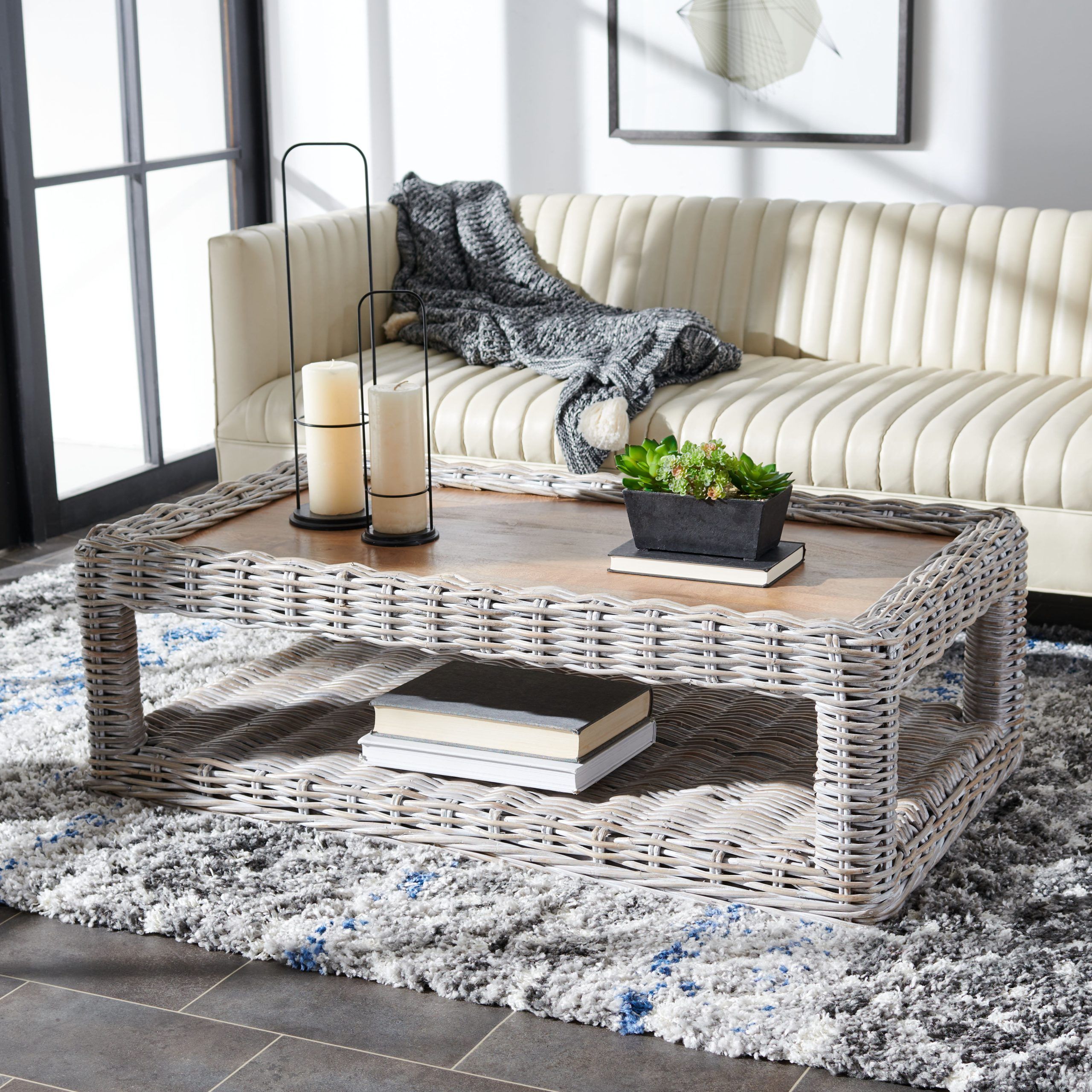 Safavieh Sacramento Rattan Coffee Table, Grey White Wash/ Natural With Rattan Coffee Tables (View 2 of 15)