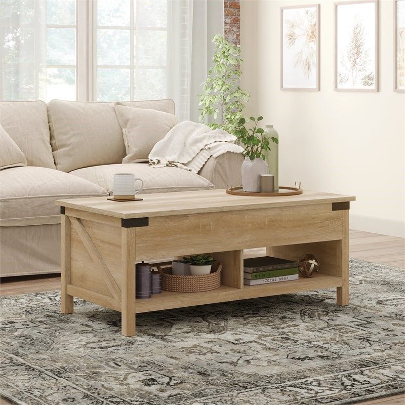 Sauder Bridge Acre Rustic Farmhouse Wooden Lift Top Coffee Table In Intended For Farmhouse Lift Top Tables (Photo 8 of 15)