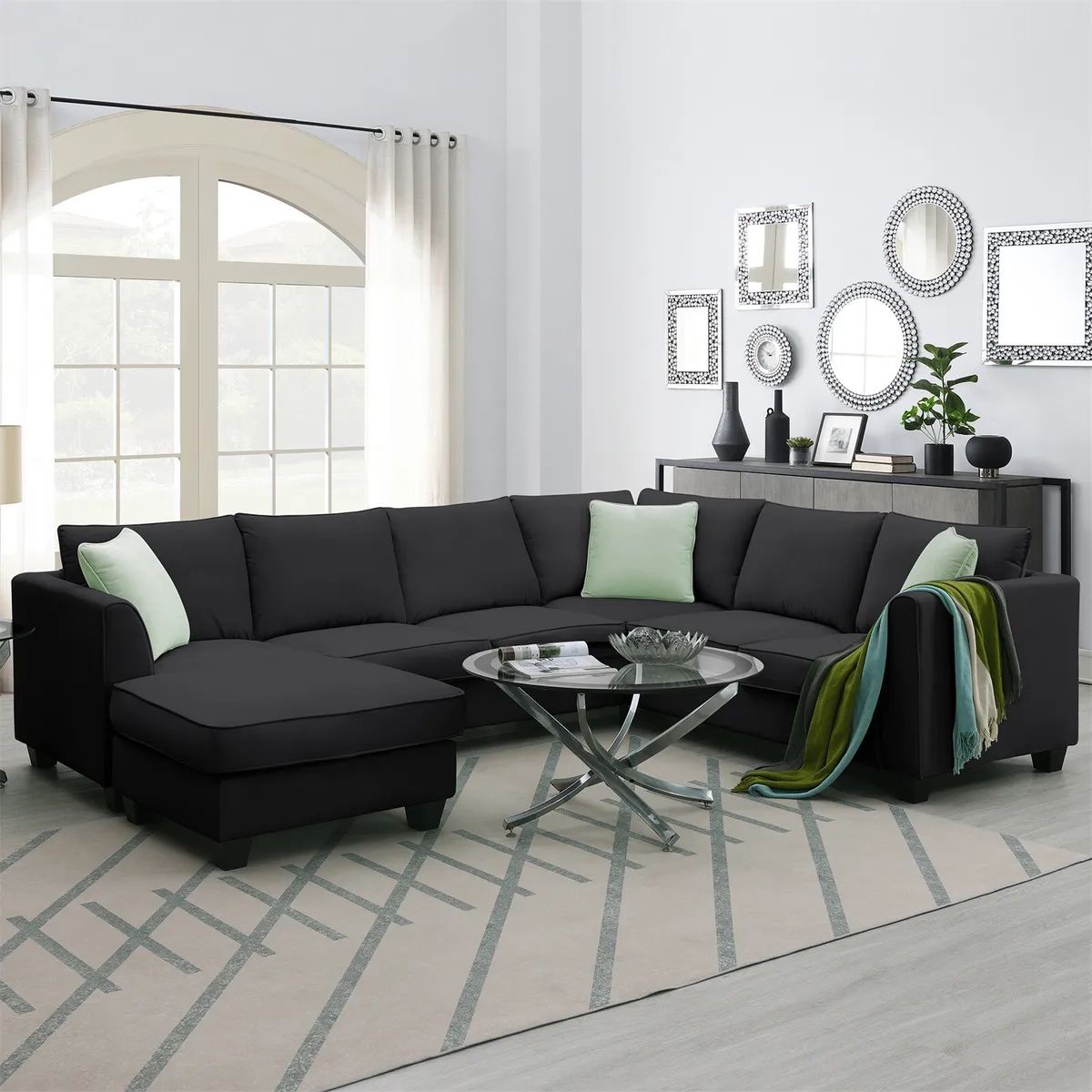 Sectional Modern Sofa Set Reversible Chaise Corner Couch Set With Ottoman  Black | Ebay Throughout Right Facing Black Sofas (View 11 of 15)