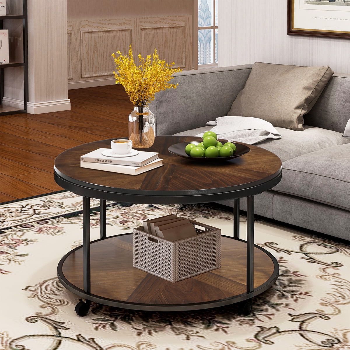 Sentern Round Coffee Table With Caster Wheels And Unique Textured Inside Round Coffee Tables (Photo 3 of 15)