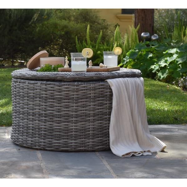 Shop Elle Vallauris Grey Wicker Outdoor Storage Coffee Table – Free Throughout Outdoor Coffee Tables With Storage (View 4 of 15)
