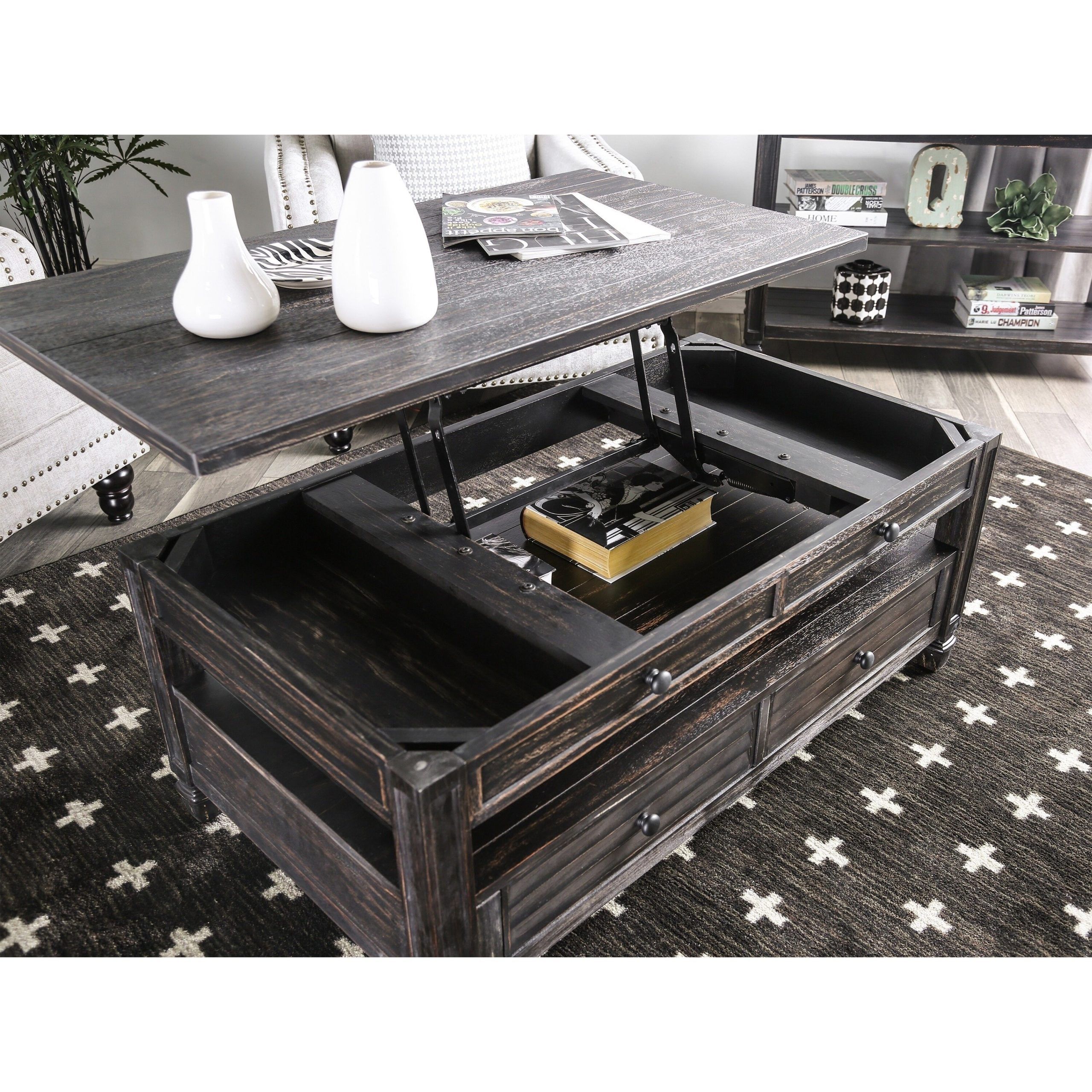 Shop Furniture Of America Vance Rustic Farmhouse Lift Top Coffee Table In Farmhouse Lift Top Tables (Photo 9 of 15)