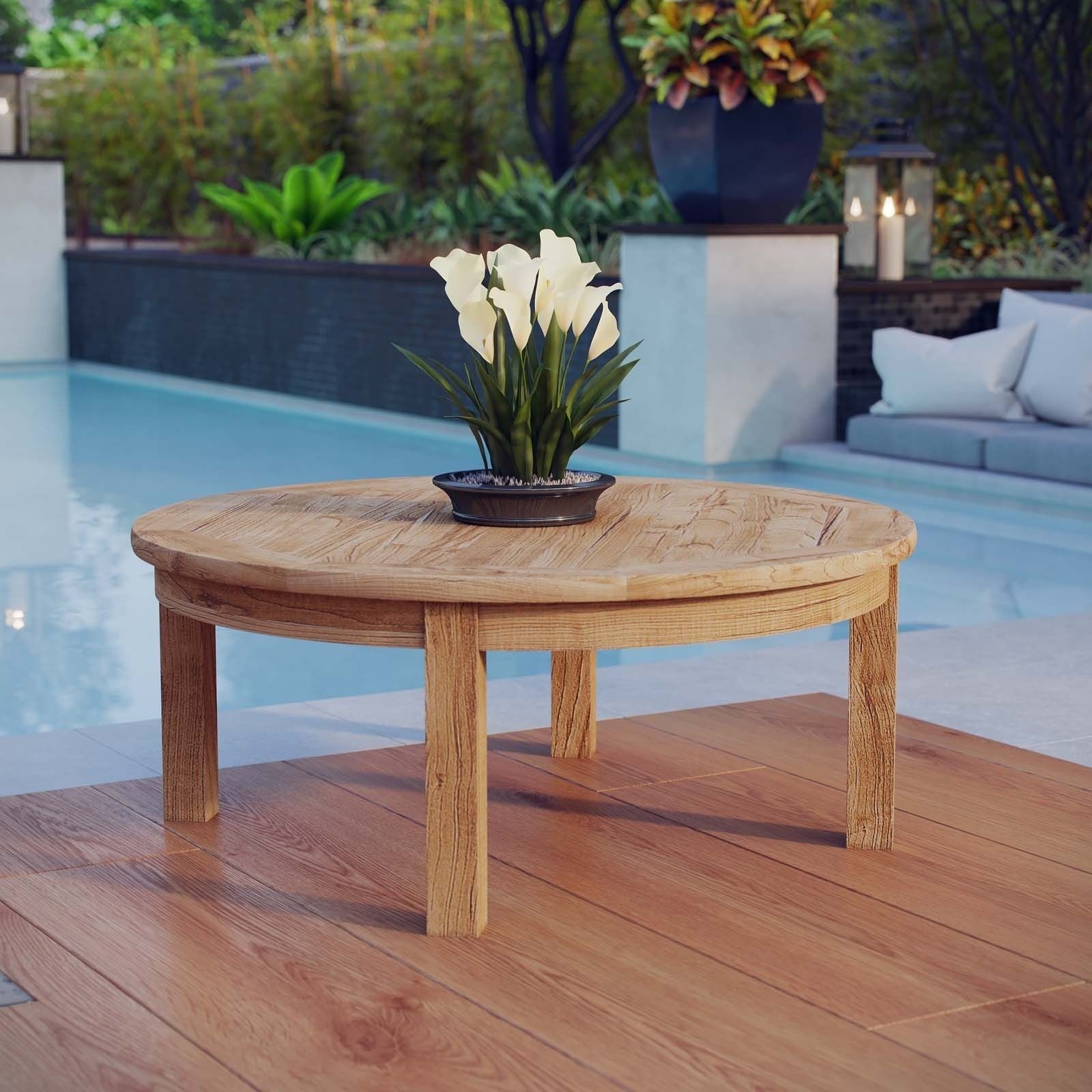 Shop Modway Pier Natural Teak Modern Outdoor Round Patio Coffee Table Regarding Modern Outdoor Patio Coffee Tables (View 3 of 15)