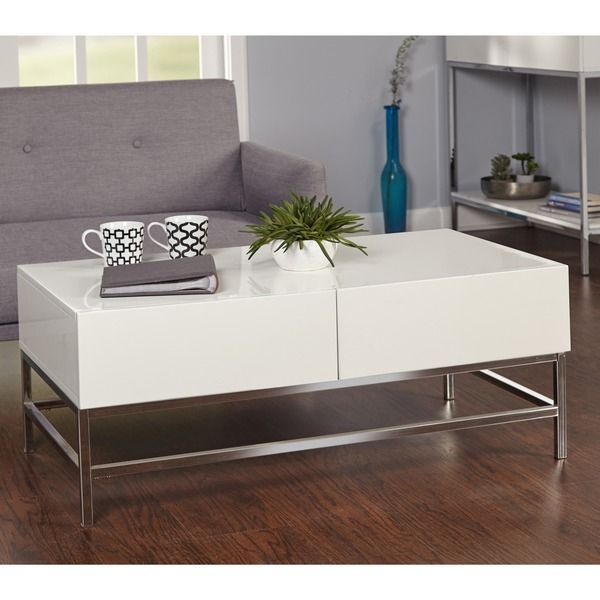 Shop Simple Living White Metal High Gloss Coffee Table – Overstock Throughout Glossy Finished Metal Coffee Tables (Photo 4 of 15)