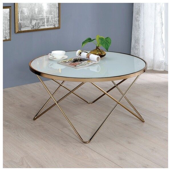 Shop Urban Designs V Shaped Metal Frame Round Coffee Table – White Inside Round Coffee Tables With Steel Frames (View 9 of 15)