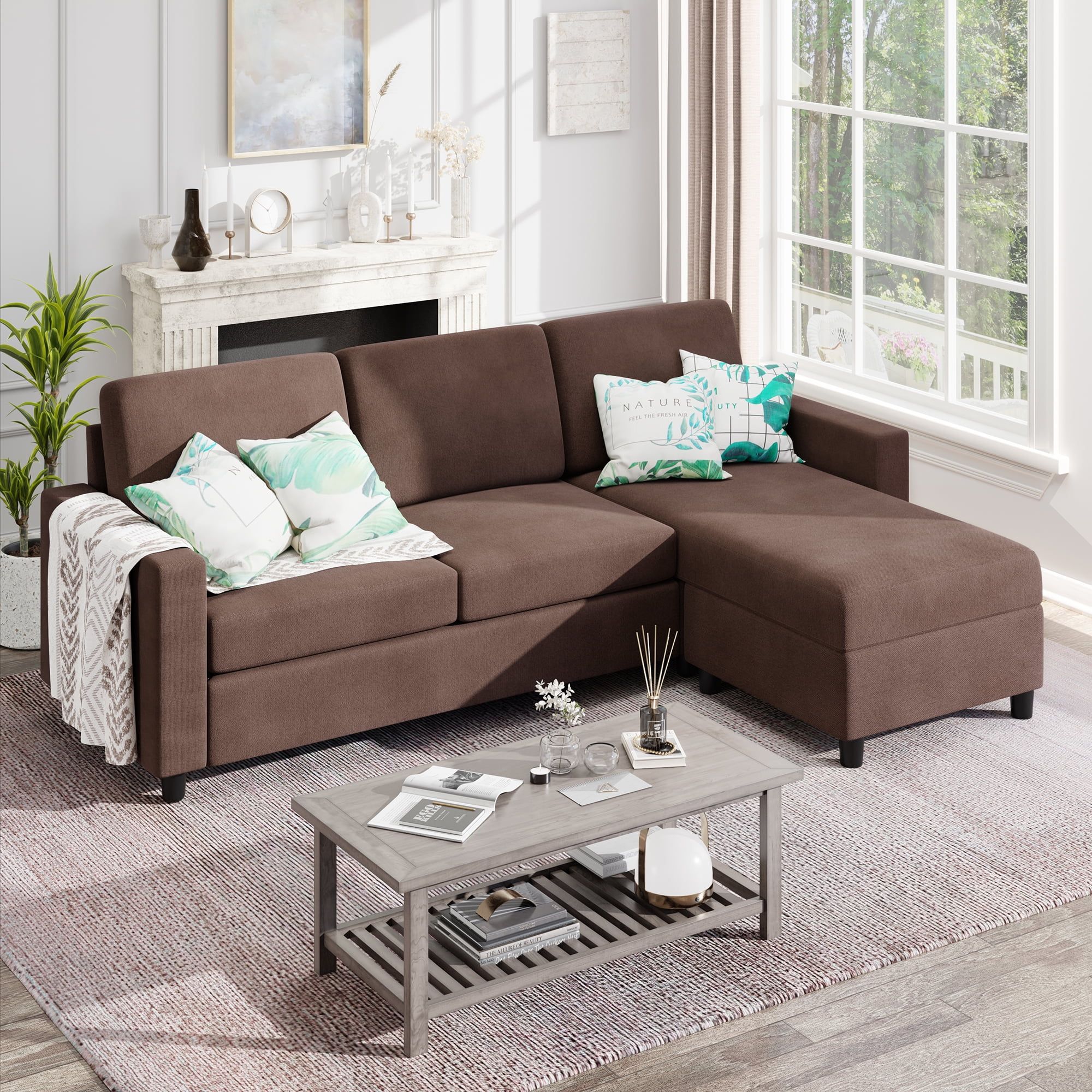 Sobaniilo Convertible Sectional Sofa Couch, Modern Linen Fabric L Shaped  3 Seat Sofa Sectional With Reversible Chaise For Small Space (light Gray) –  Walmart With Regard To Small L Shaped Sectional Sofas In Beige (Photo 7 of 15)