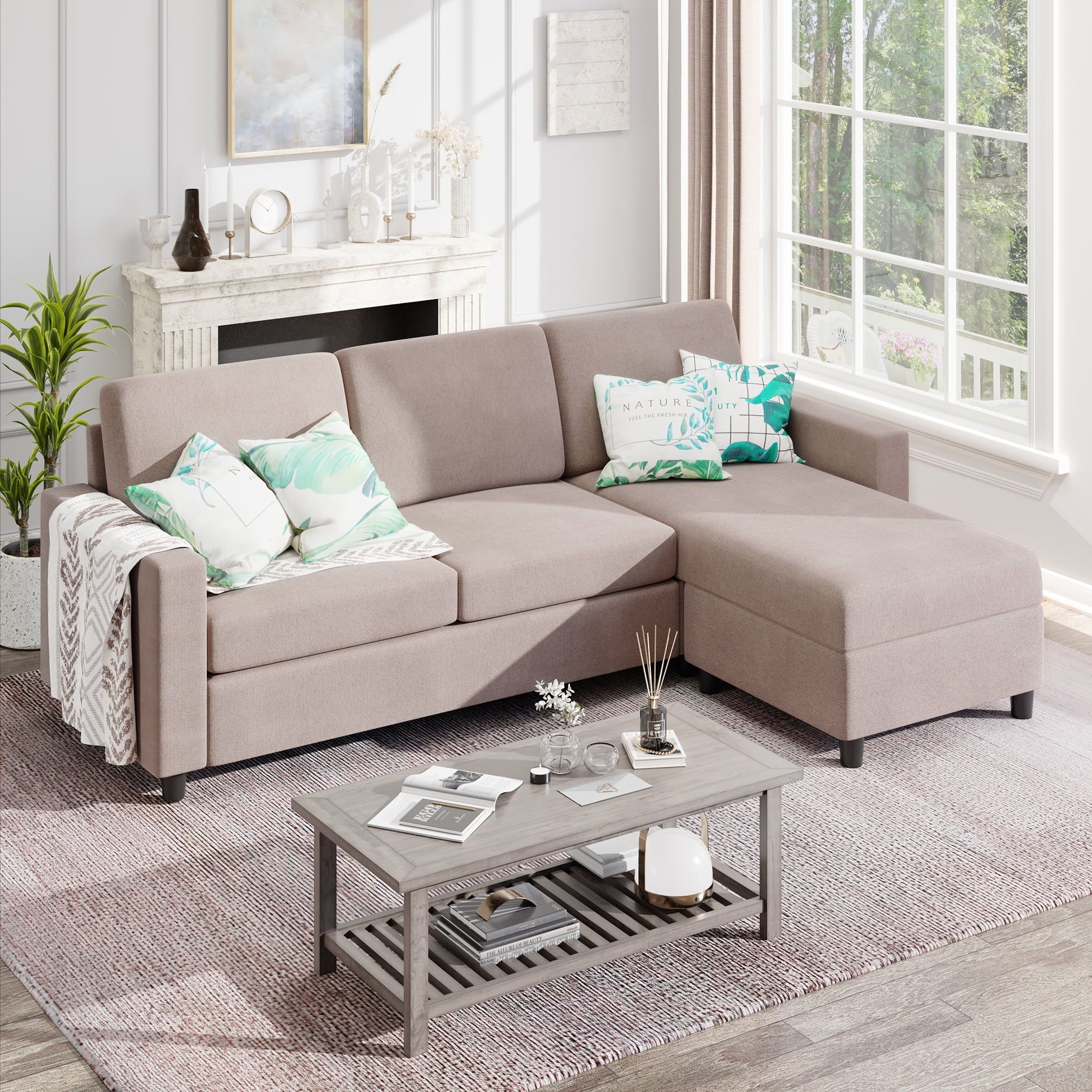 Sobaniilo Convertible Sectional Sofa Couch, Modern Linen Fabric L Shaped 3 Seat  Sofa Sectional With Reversible Chaise For Small Space, Tan – Walmart For 3 Seat Convertible Sectional Sofas (Photo 1 of 15)