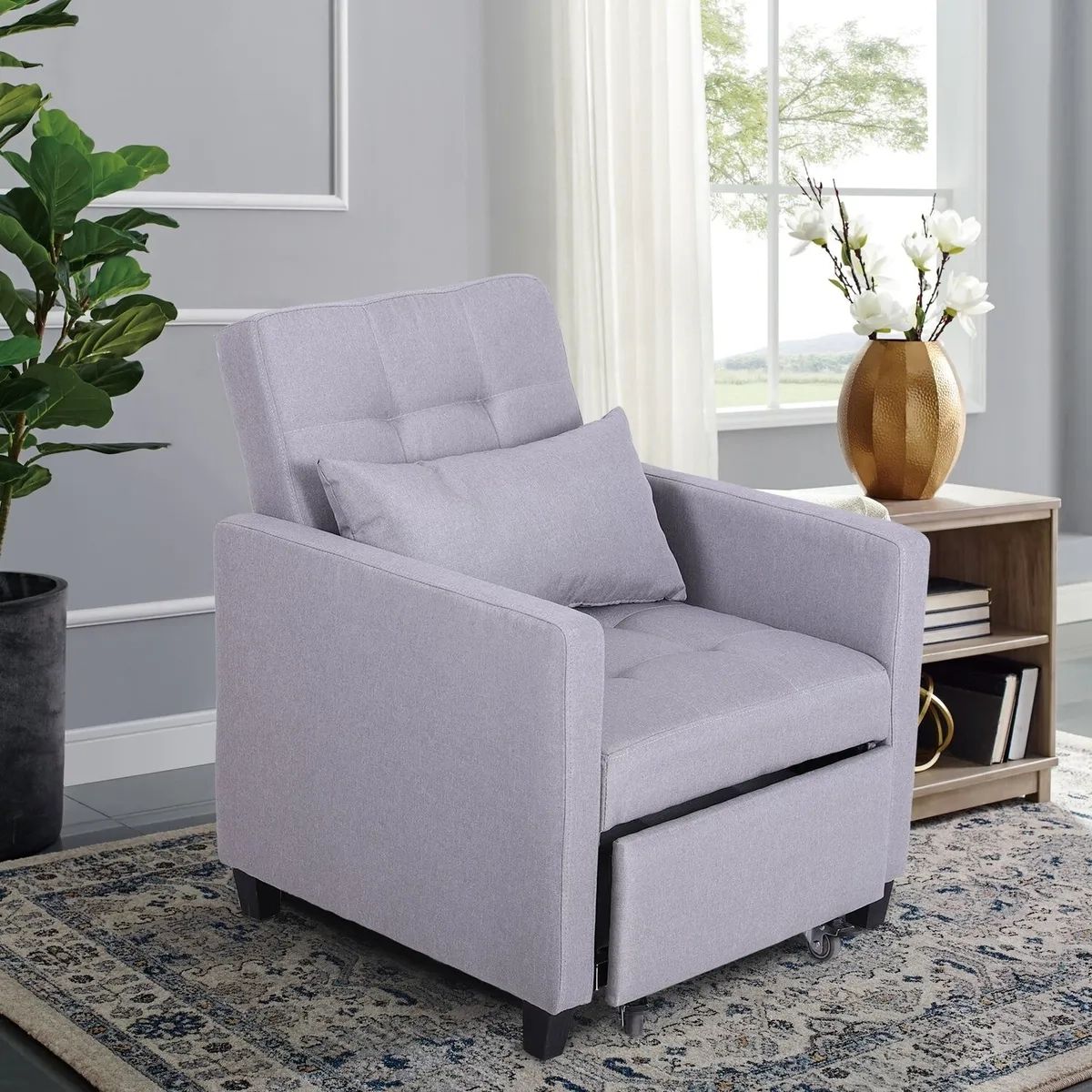 Sofa Bed 3 In 1 Lounger Recliner Chairs Convertible Pull Out Sleeper Chair  Gray | Ebay Inside Convertible Light Gray Chair Beds (Photo 4 of 15)