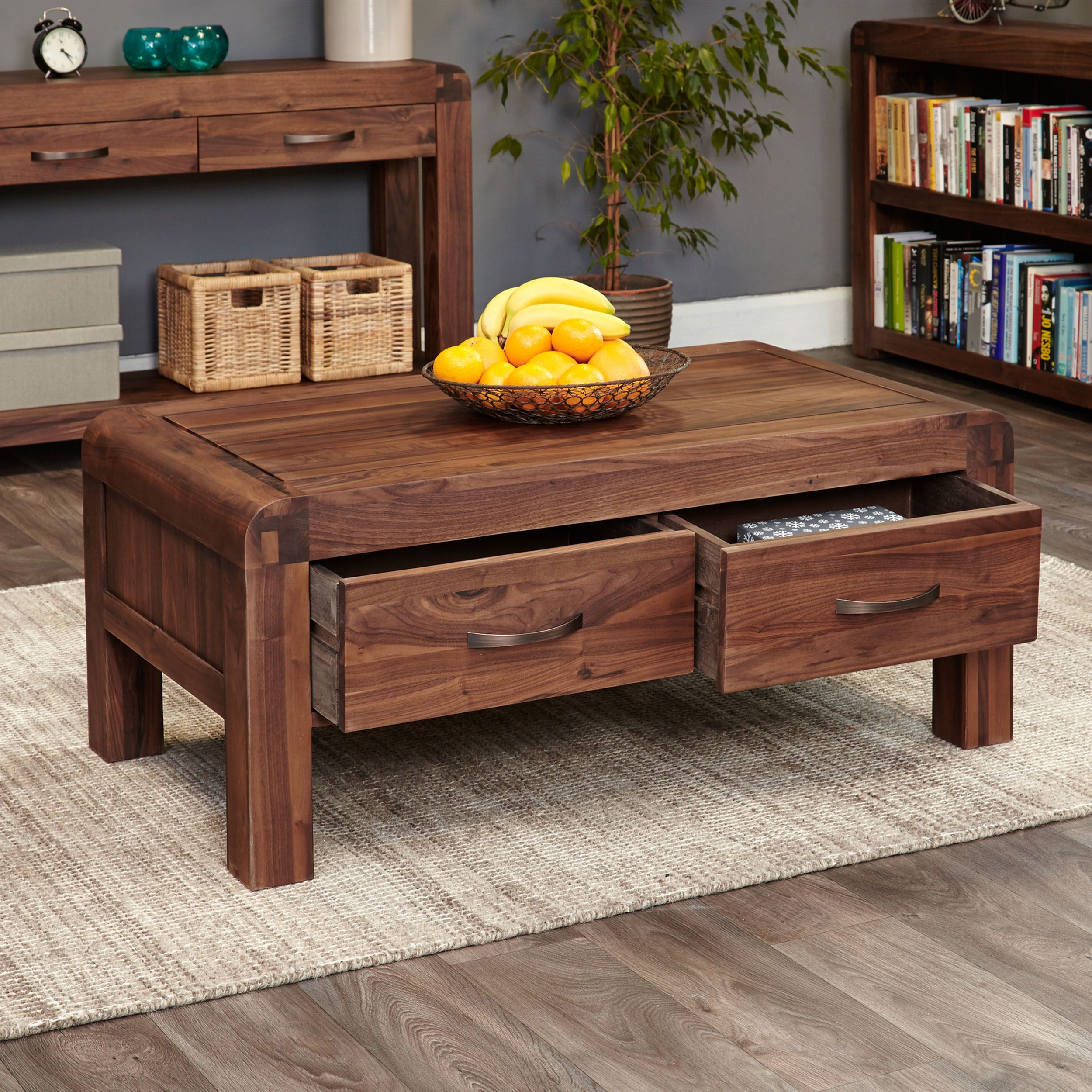 Solid Walnut Coffee Table With Storage – Shiro Intended For Wood Coffee Tables With 2 Tier Storage (View 11 of 15)