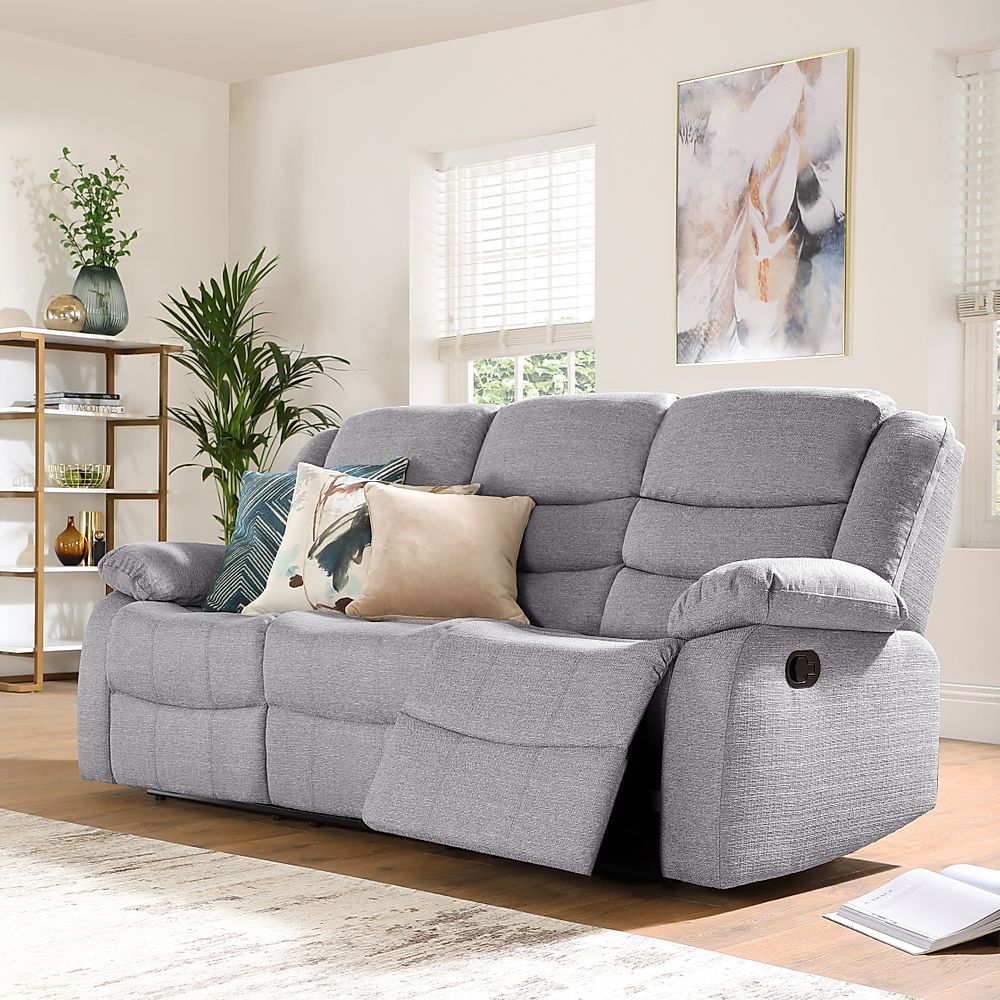 Sorrento 3 Seater Recliner Sofa, Light Grey Classic Linen Weave Fabric Only  £ (View 3 of 15)