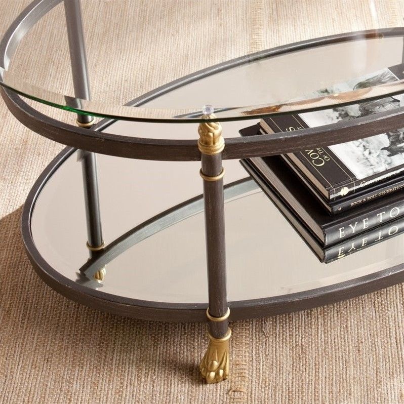 Southern Enterprises Allesandro Oval Glass Coffee Table In Gold – Ck4730 In Oval Glass Coffee Tables (View 3 of 15)