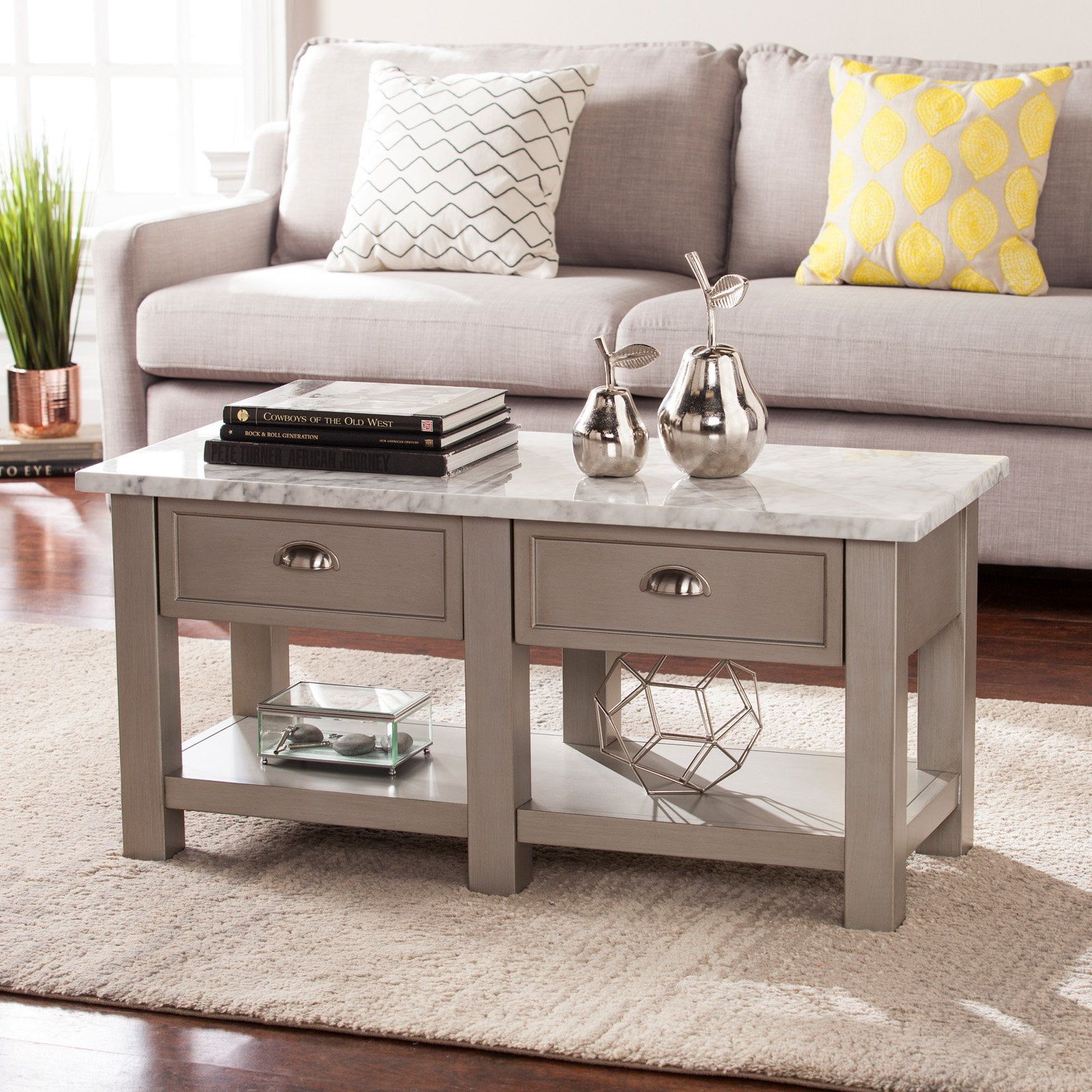 Southern Enterprises Youngston Faux Marble Rectangular Cocktail Table With Gray Coastal Cocktail Tables (Photo 9 of 15)