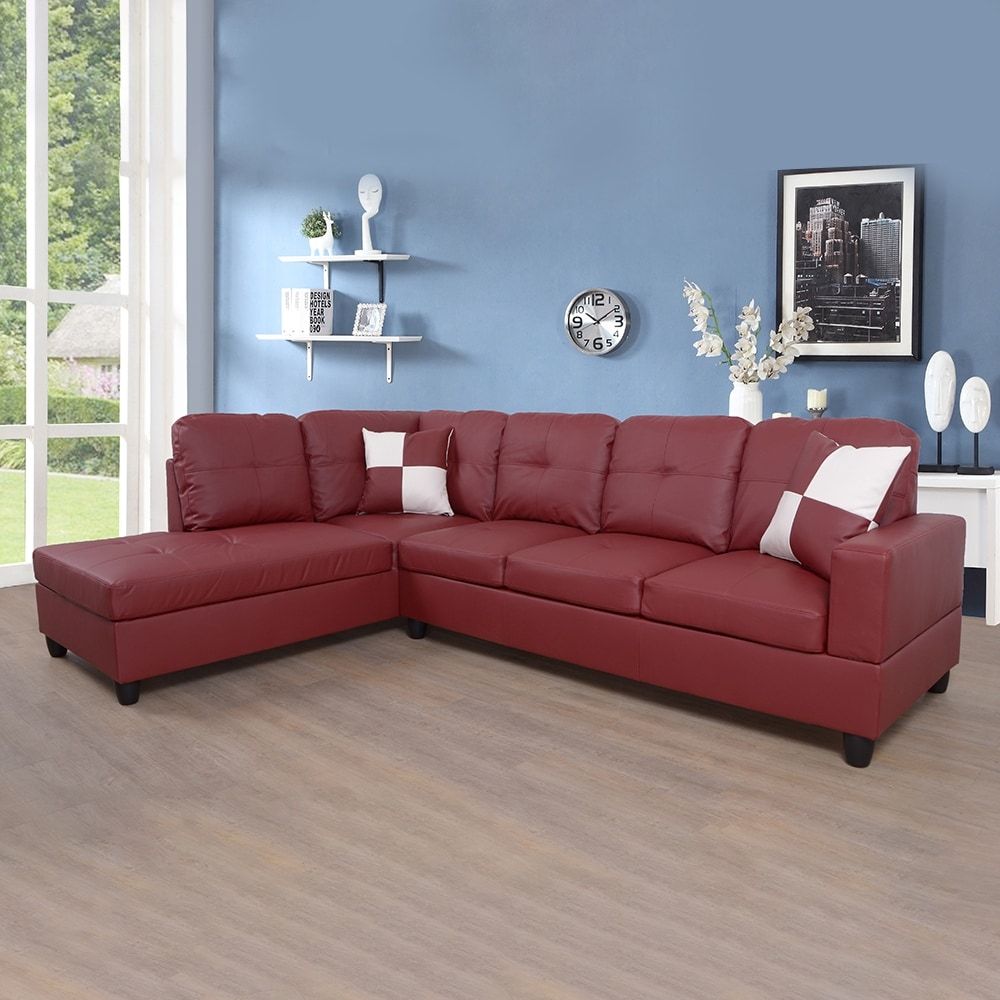 Starhomeliving 2 Pieces Left Facing Faux Leather Sectional Sofa Set,  Burgundy – Bed Bath & Beyond – 36004185 With Faux Leather Sectional Sofa Sets (View 9 of 15)