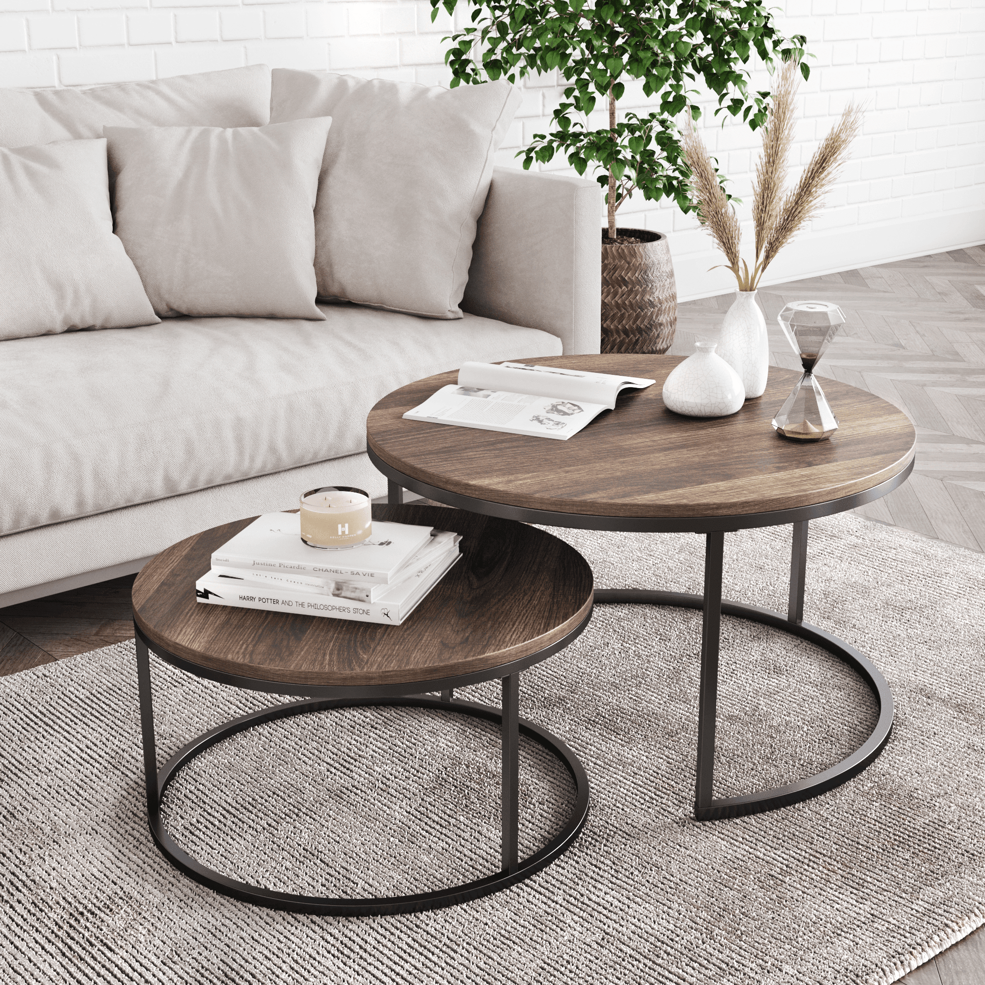 Stella Round Nesting Or Stacking Coffee Table Set Of 2 Wood Finish Intended For Round Coffee Tables (View 12 of 15)