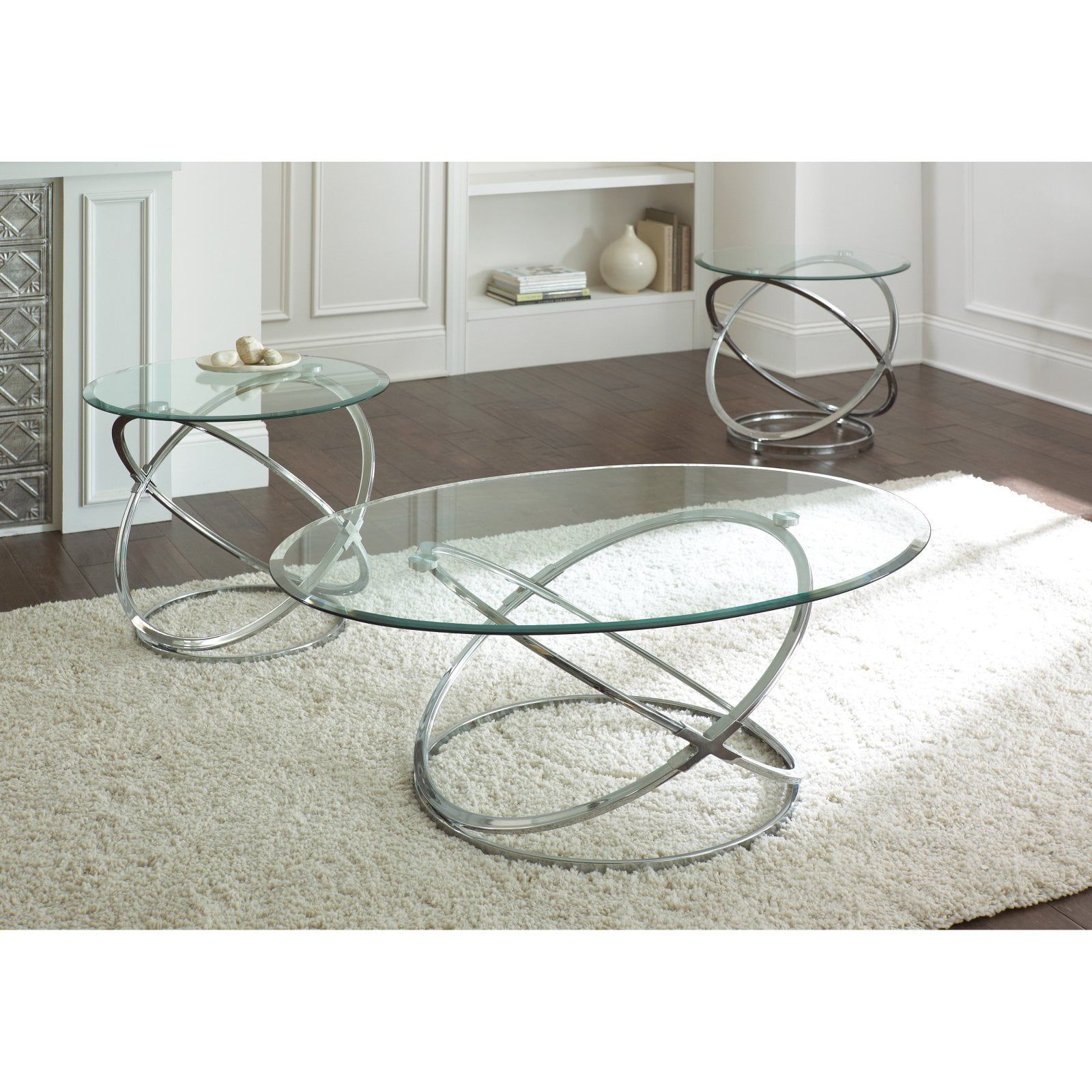 Steve Silver Orion Oval Chrome And Glass Coffee Table Set – Walmart Inside Oval Glass Coffee Tables (View 15 of 15)